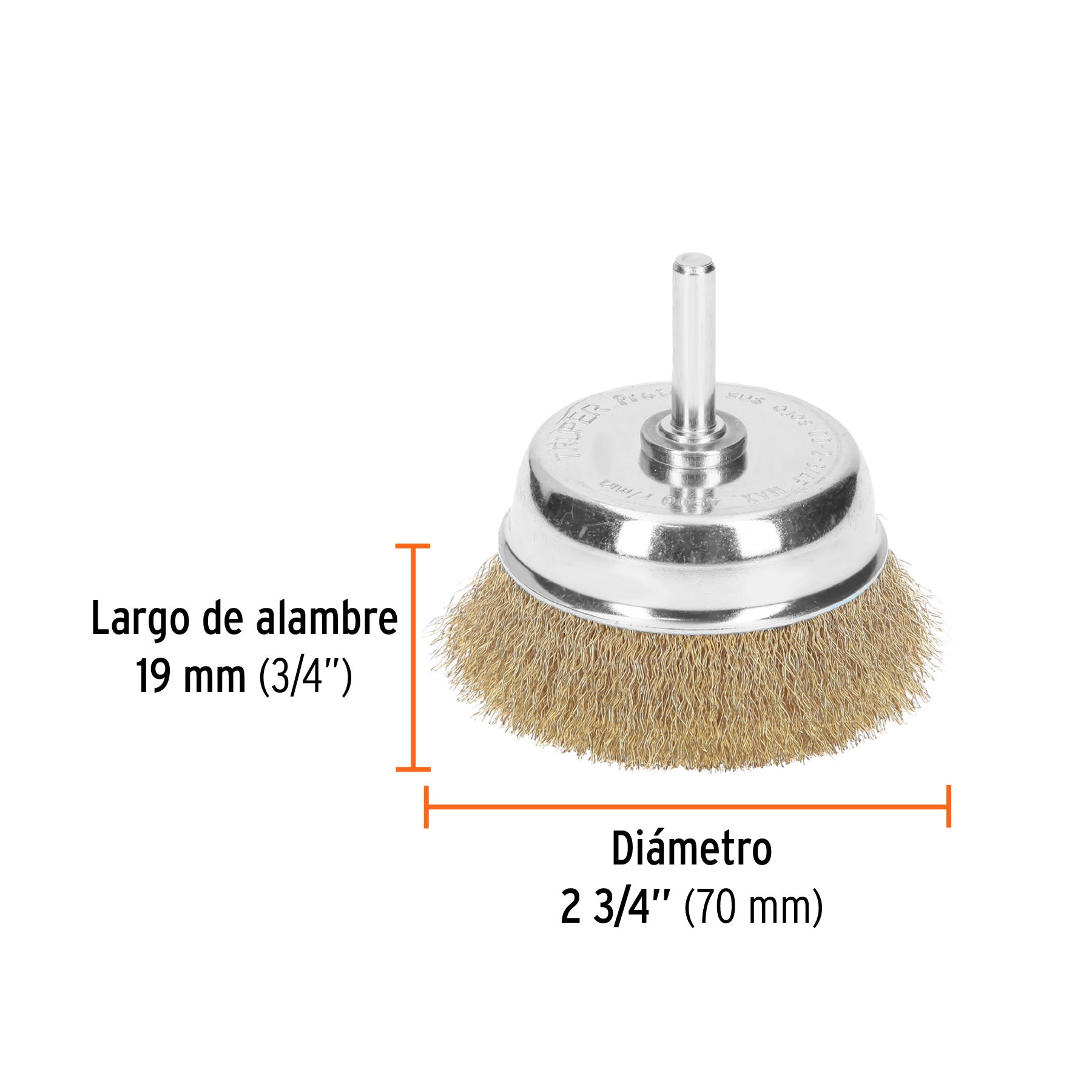Carda de copa, alambre fino, 2-3/4" para taladro