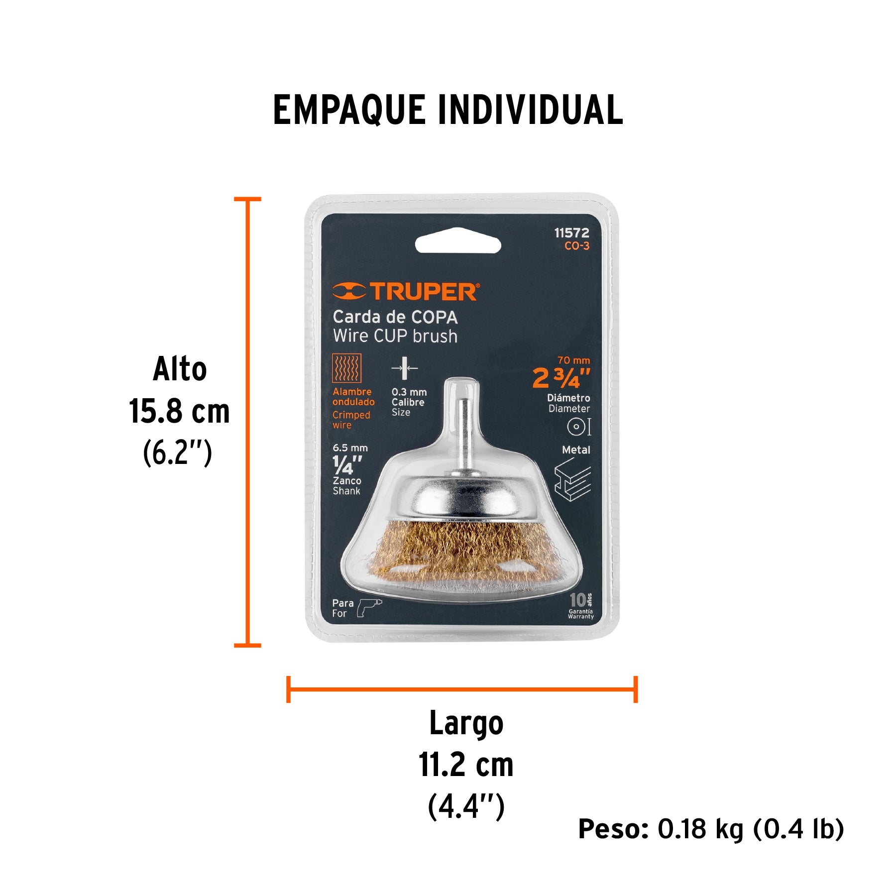 Carda de copa, alambre grueso, 2-3/4" para taladro
