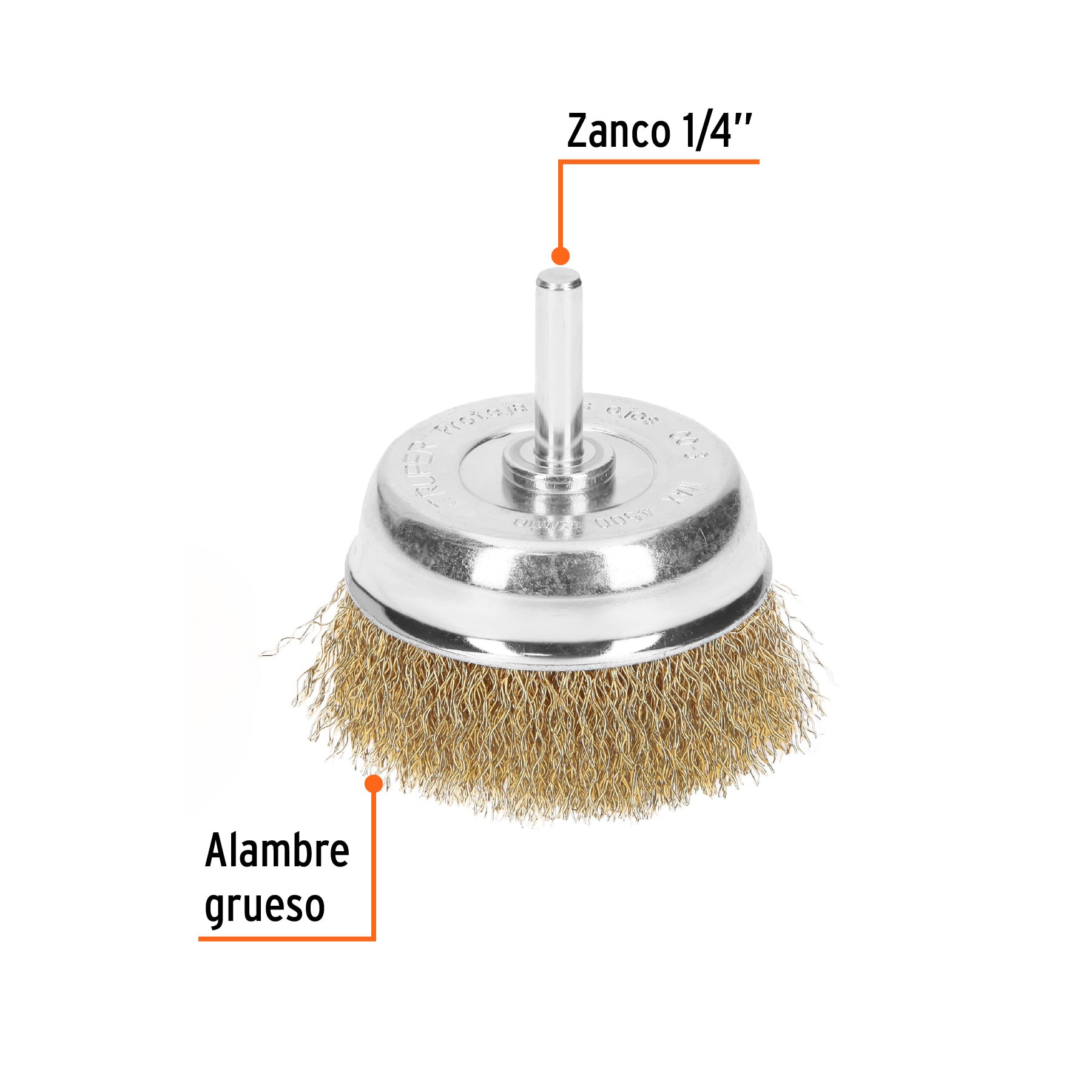 Carda de copa, alambre grueso, 2-3/4" para taladro