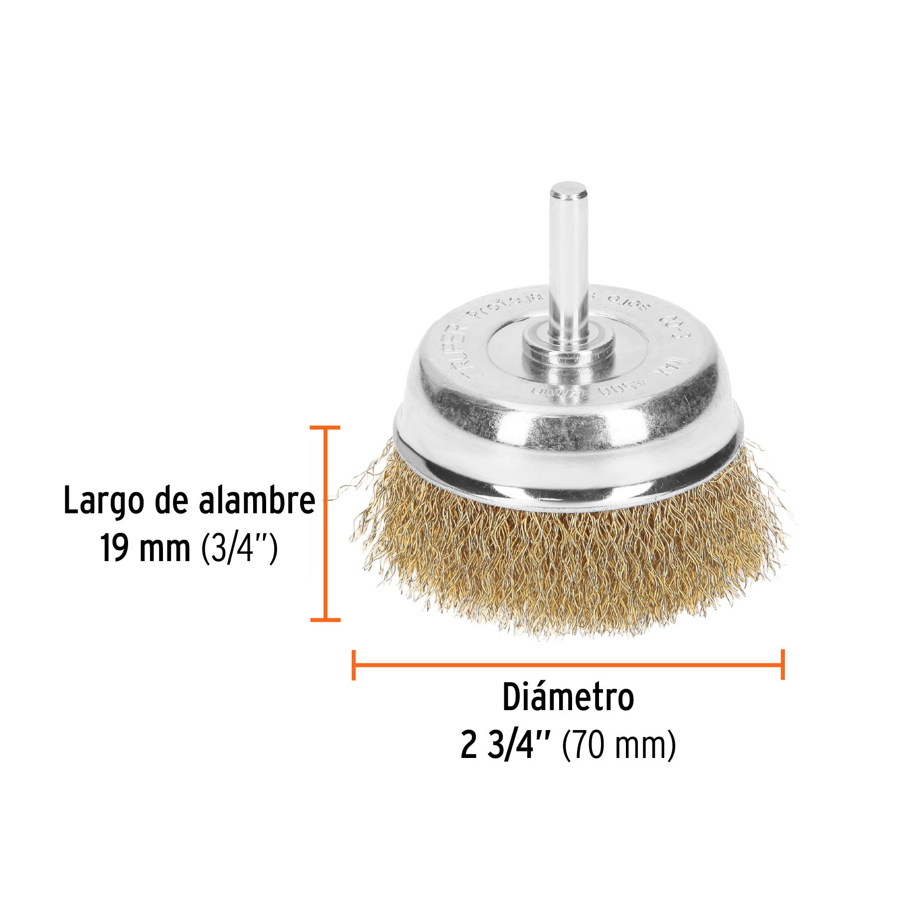 Carda de copa, alambre grueso, 2-3/4" para taladro