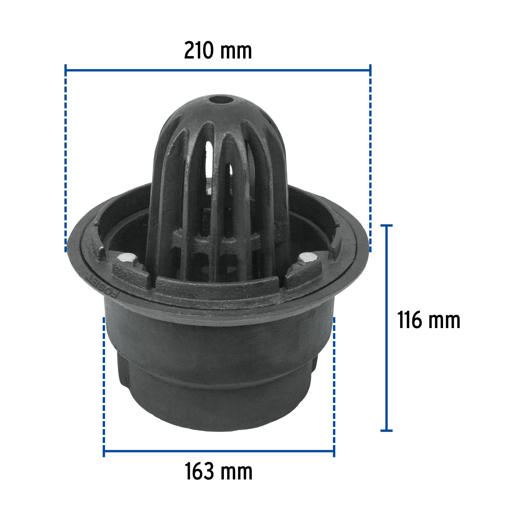 Coladera para azotea con cúpula y conexión a tubo de 4"
