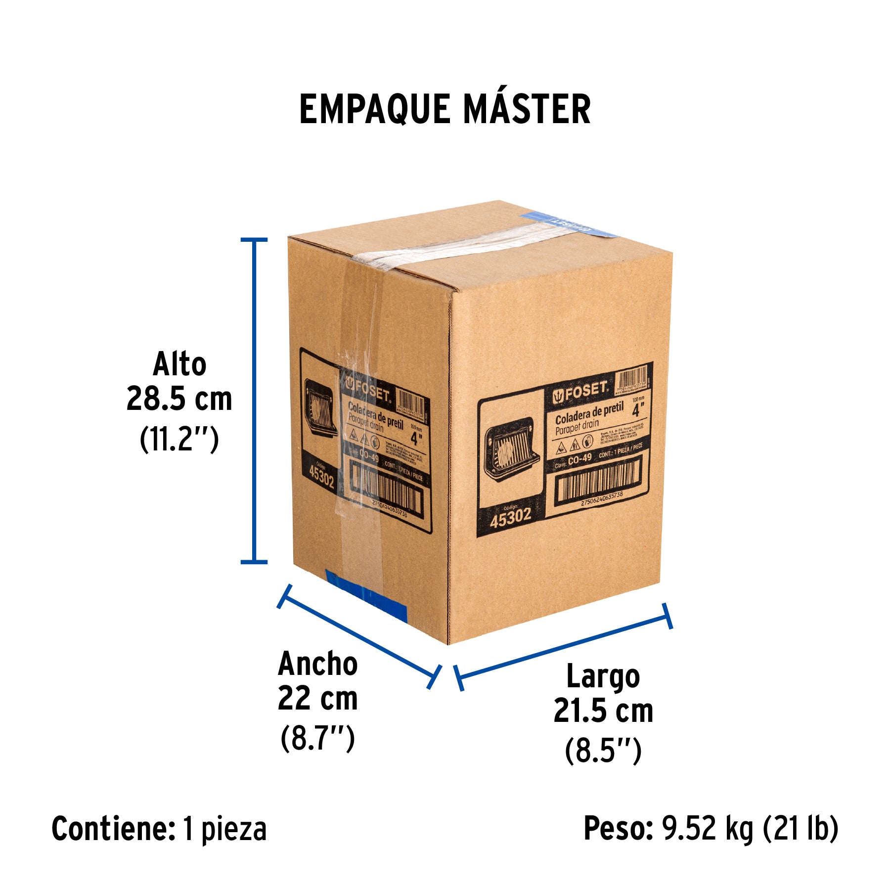 Coladera de hierro de pretil, tubo de 4"