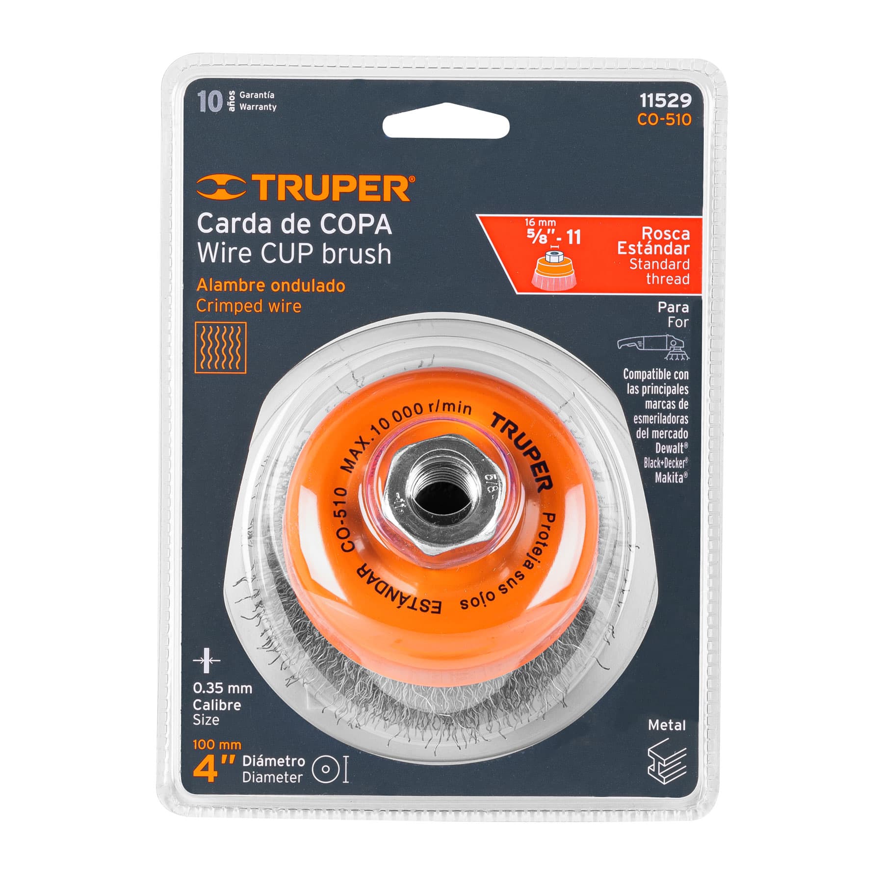 Carda de copa, alambre ondulado, 4" para esmeril
