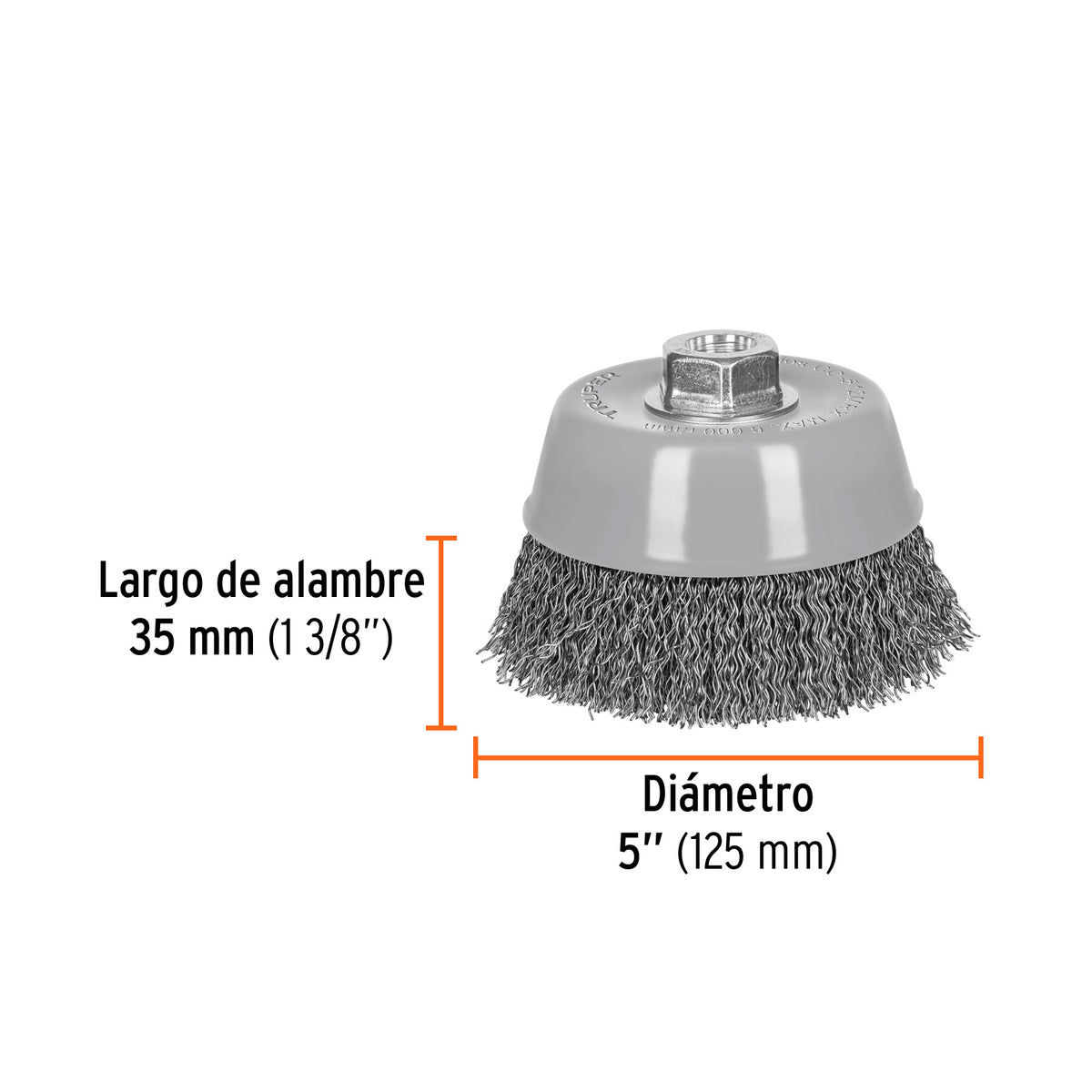 Carda de copa, alambre ondulado grueso, 5', Multi rosca
