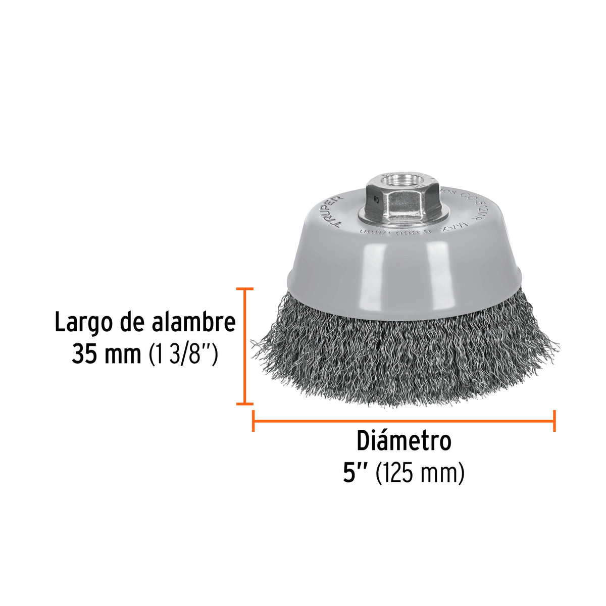 Carda de copa, alambre ondulado fino, 5', Multi rosca