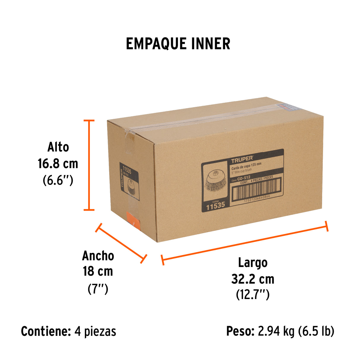 Carda de copa, alambre ondulado, 5" para esmeril