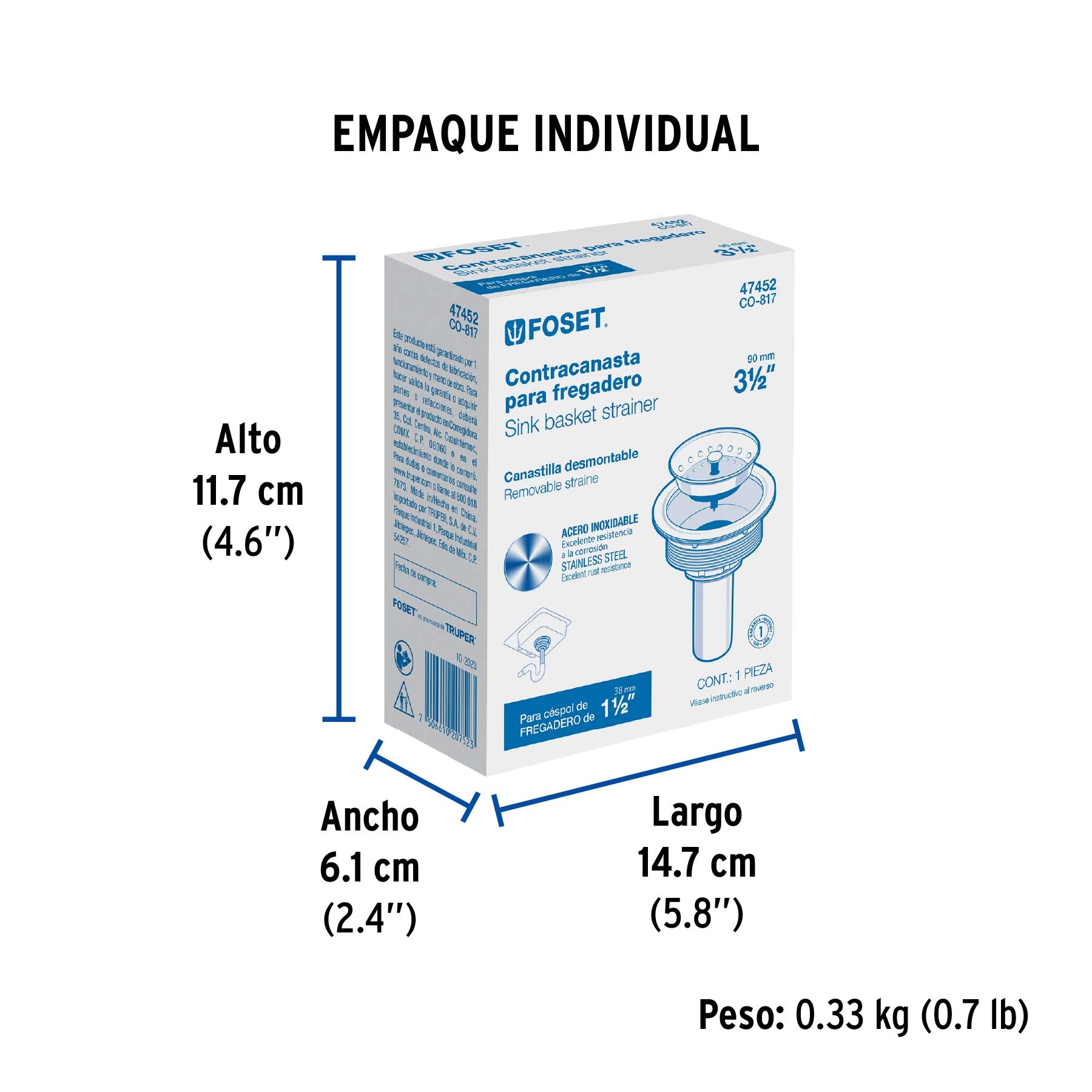 Contracanasta de acero inoxidable con tubo de latón, 3-1/2"