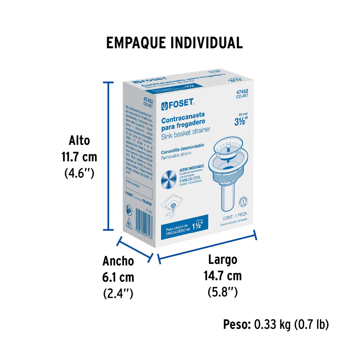Contracanasta de acero inoxidable con tubo de latón, 3-1/2"