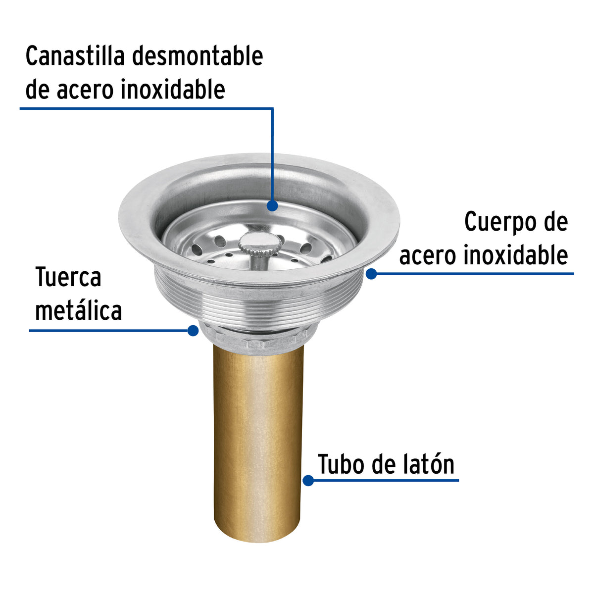 Contracanasta de acero inoxidable con tubo de latón, 3-1/2"