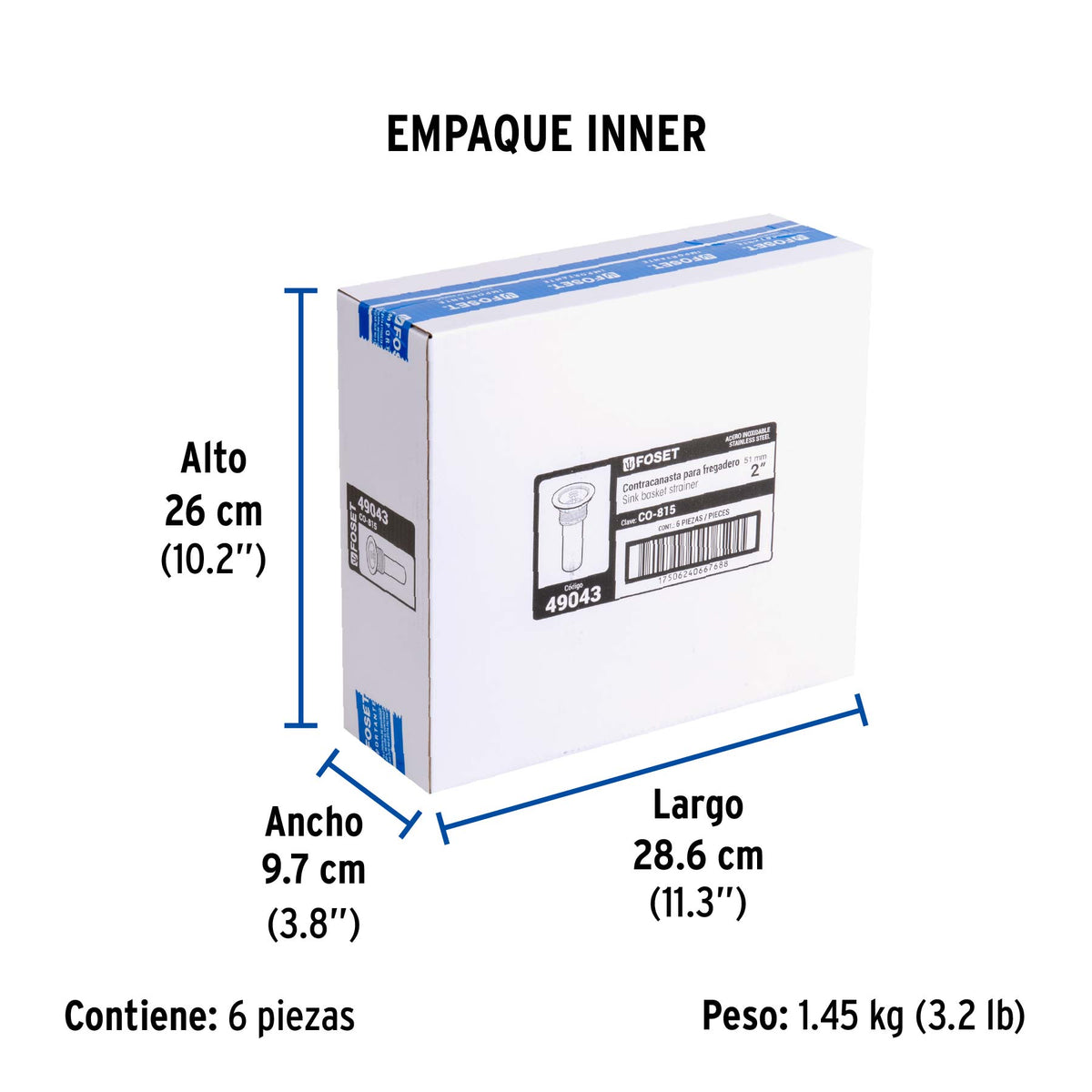 Contracanasta de acero inoxidable, 2-1/2"