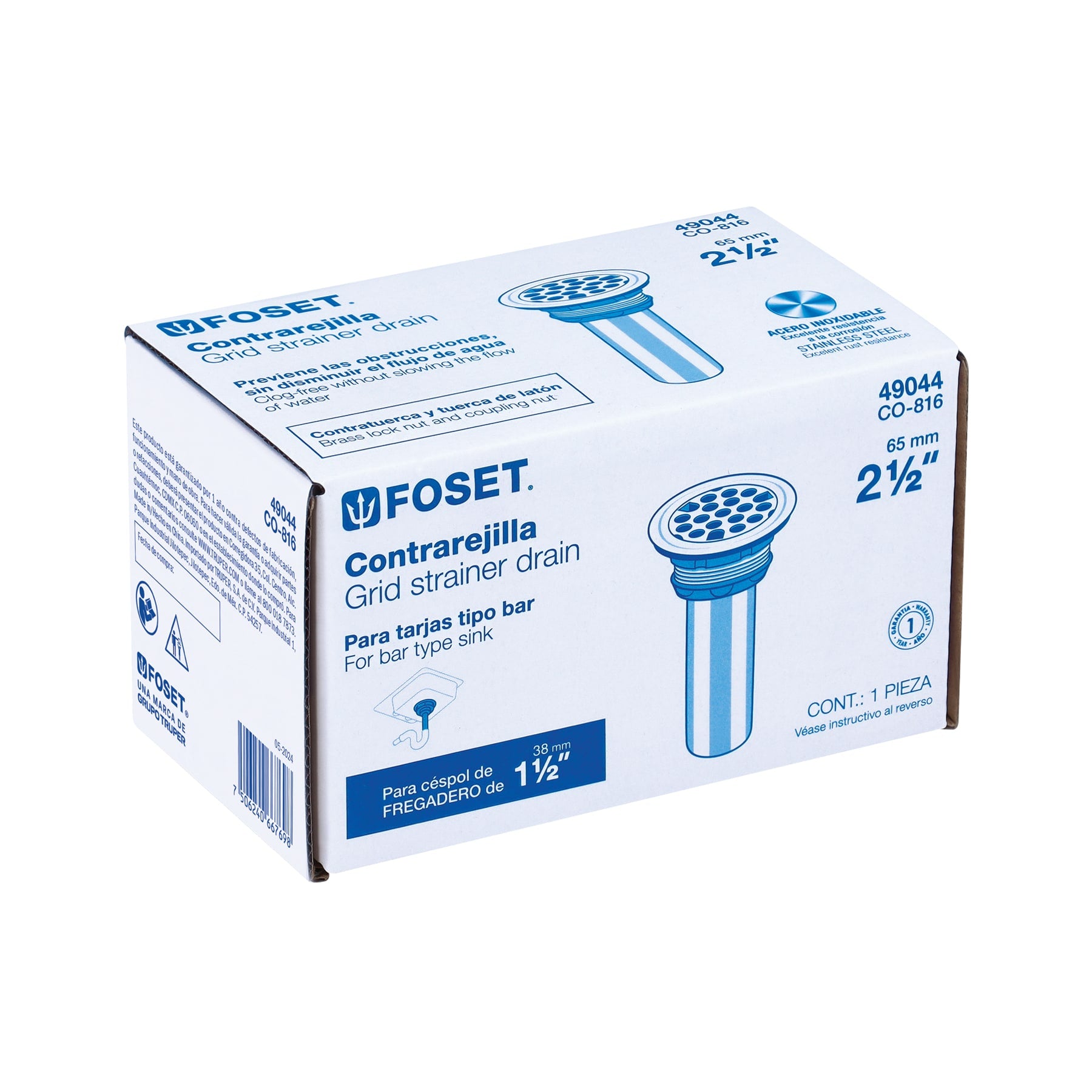 Contrarejilla de acero inoxidable, 2-1/2"