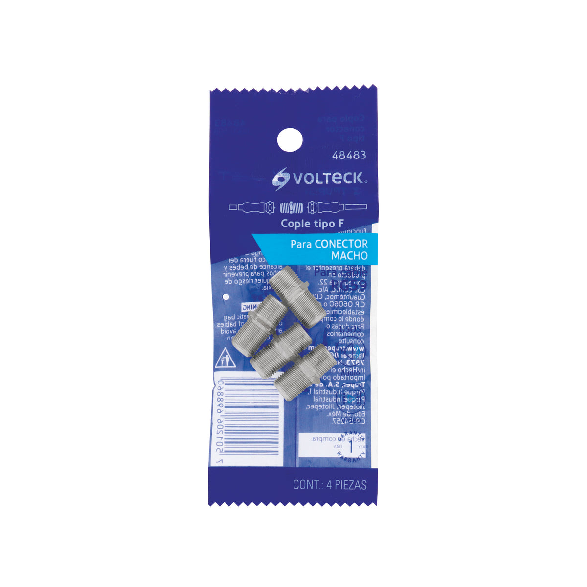 Conector coaxial RG 59 de barril,bolsa 4 pzas
