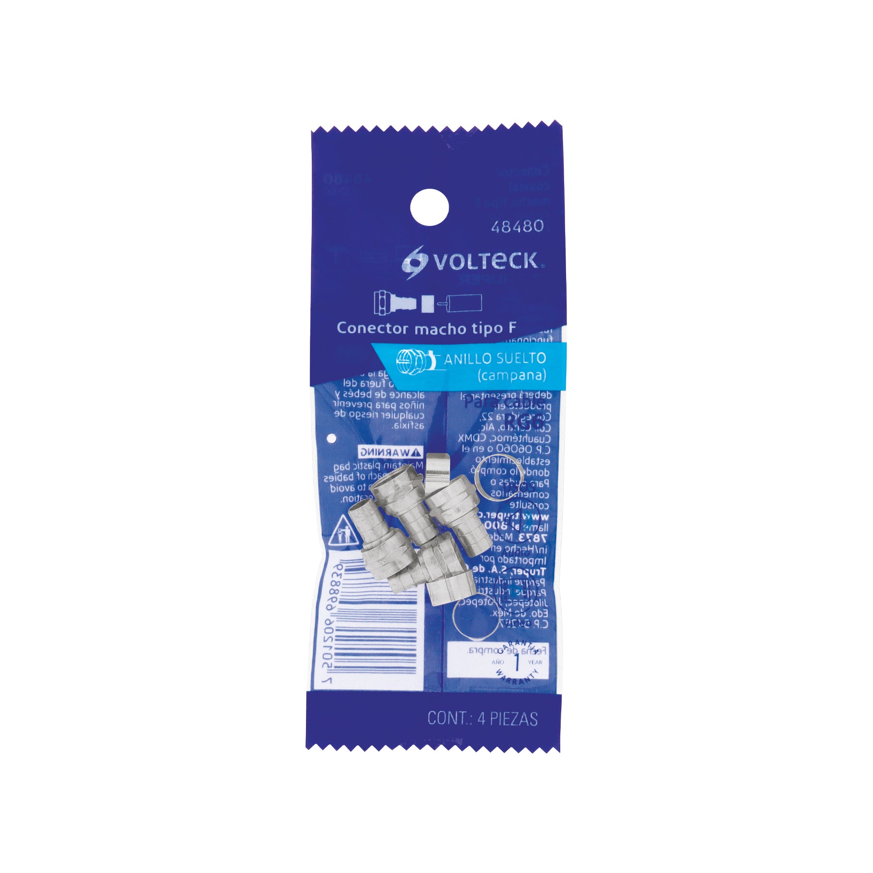 Conector coaxial RG 6 tipo campana,bolsa 4 pzas