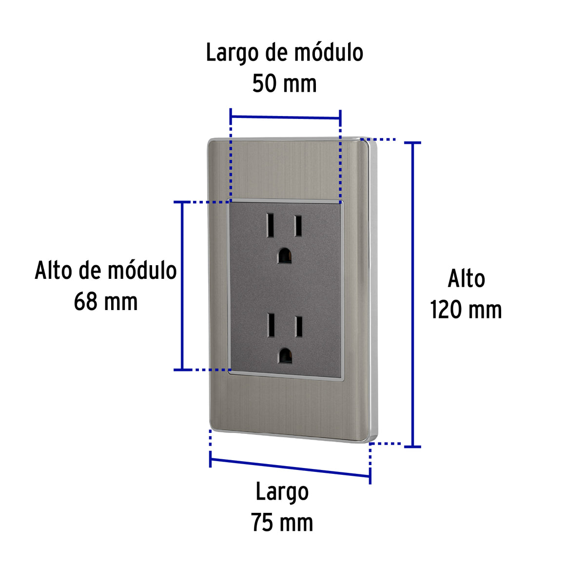 Placa armada acero inox contacto dúplex 3 módulos, Lisboa