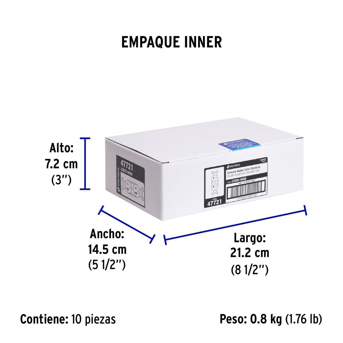 Contacto dúplex, 2 polos 3 hilos, 20 A, Standard, blanco