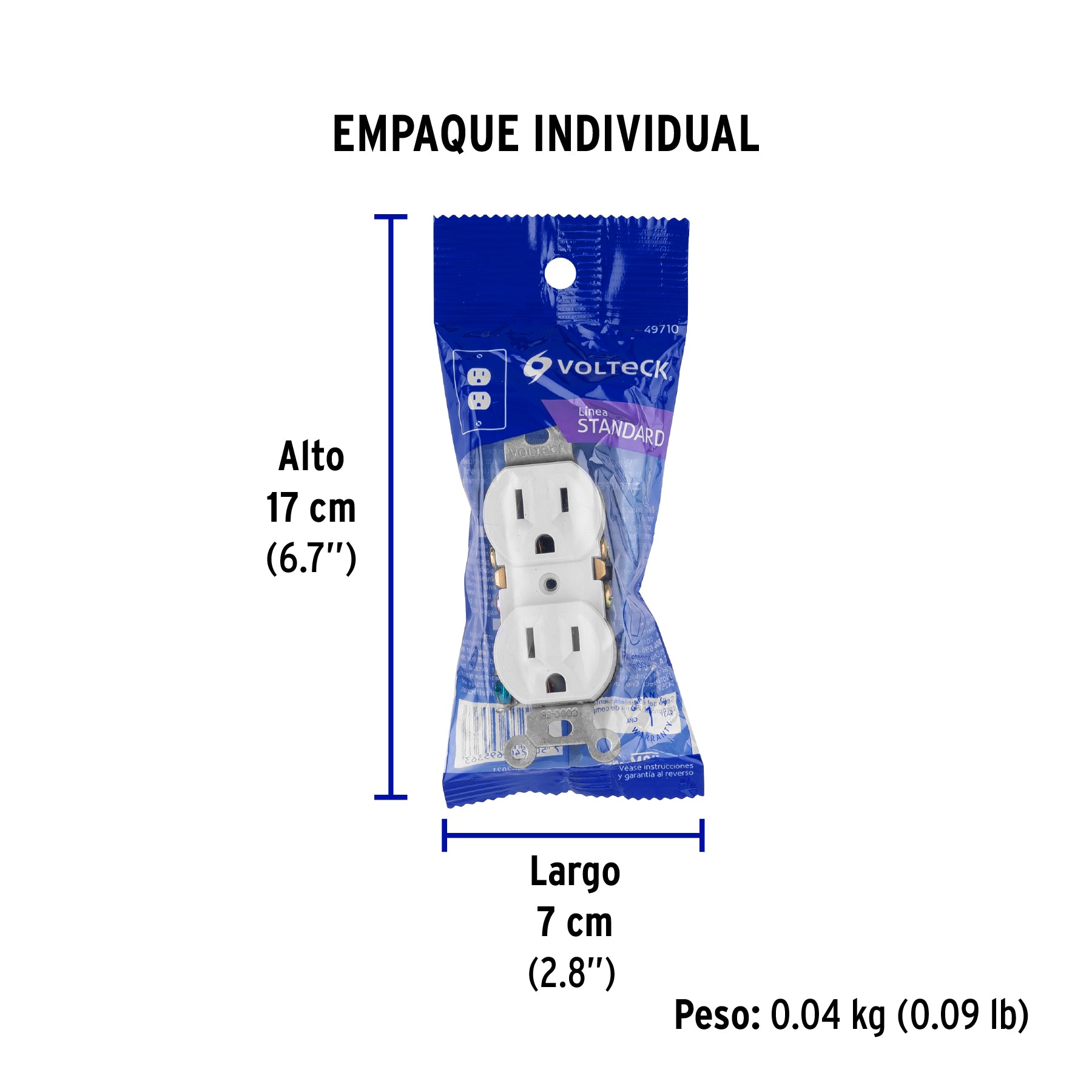 Contacto dúplex, 2 polos 3 hilos, Standard, blanco, Volteck
