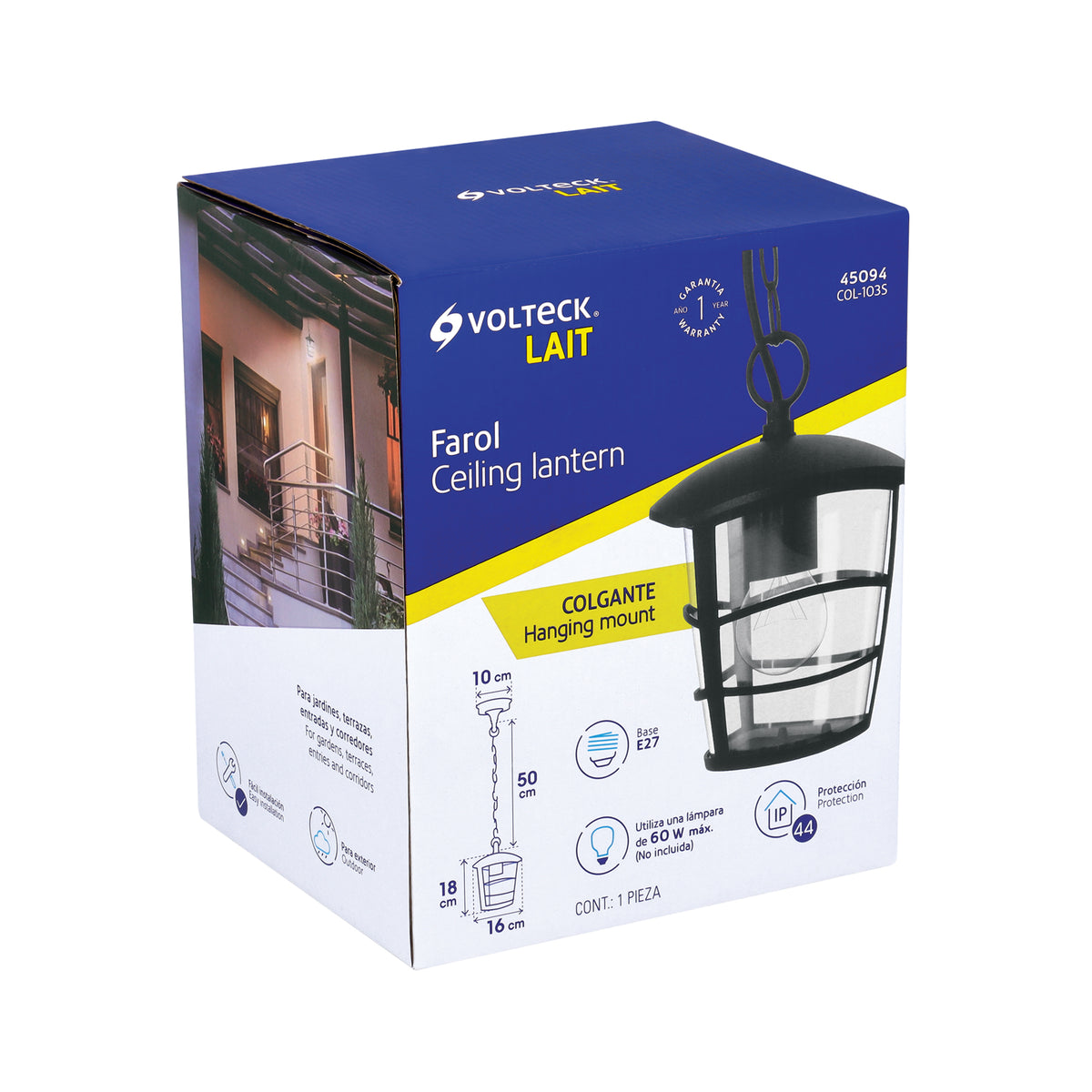 Arbotante farol colgante, diseño moderno,lámpara no incluida