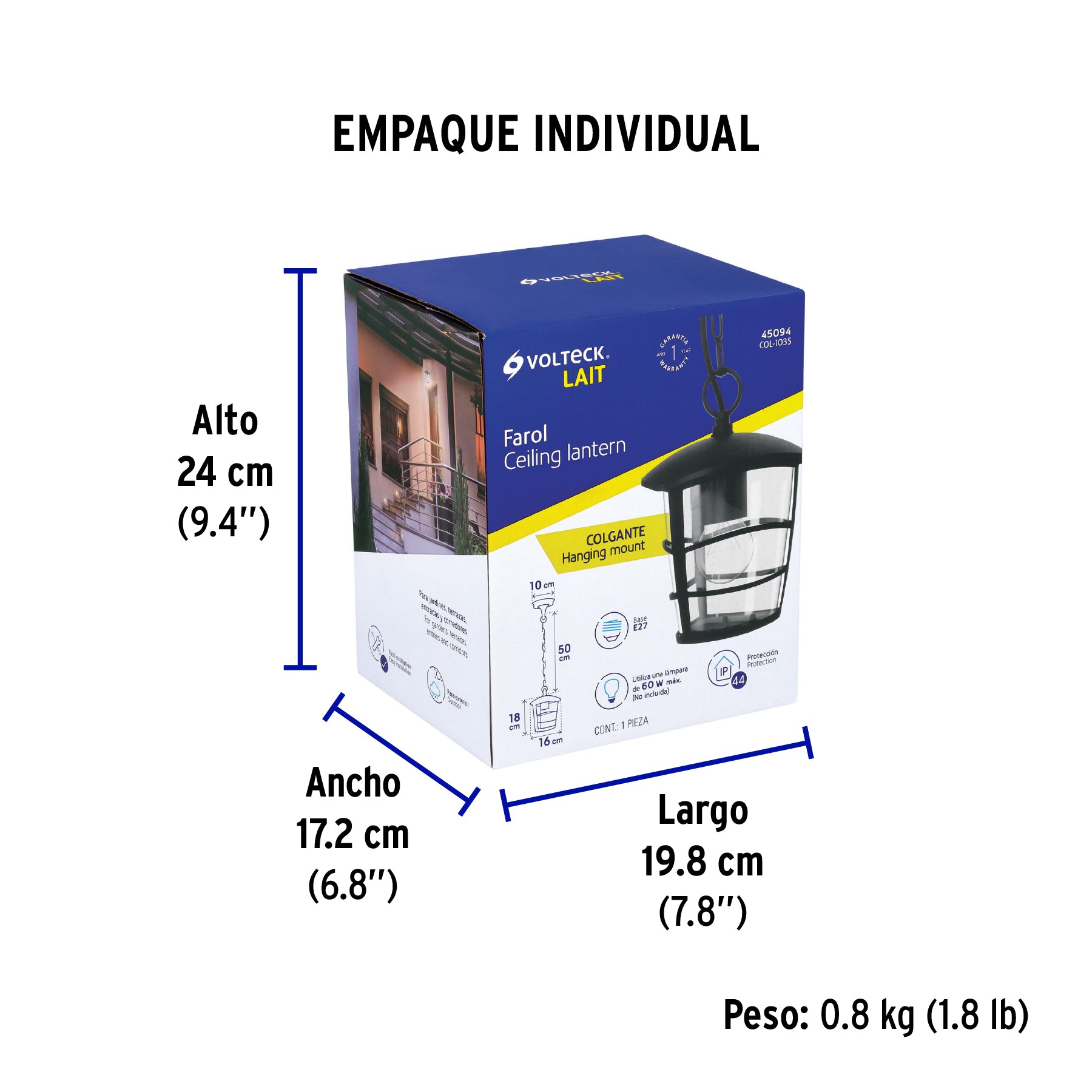 Arbotante farol colgante, diseño moderno,lámpara no incluida
