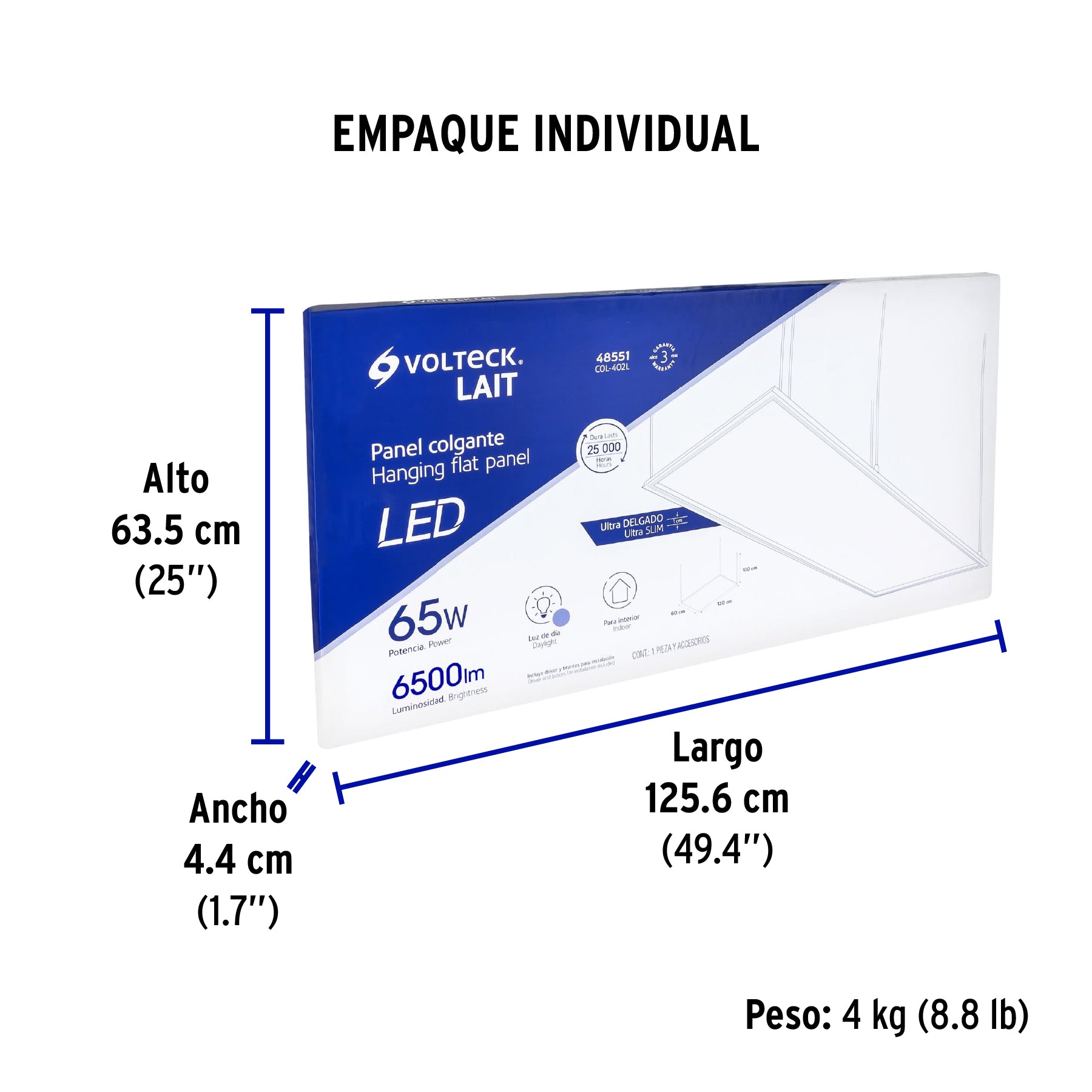 Panel colgante, 60X120 CM, 80W, 6500K, LED