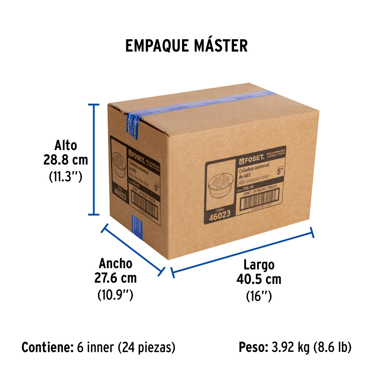 Coladera universal ABS 5", rejilla con 3 tornillos