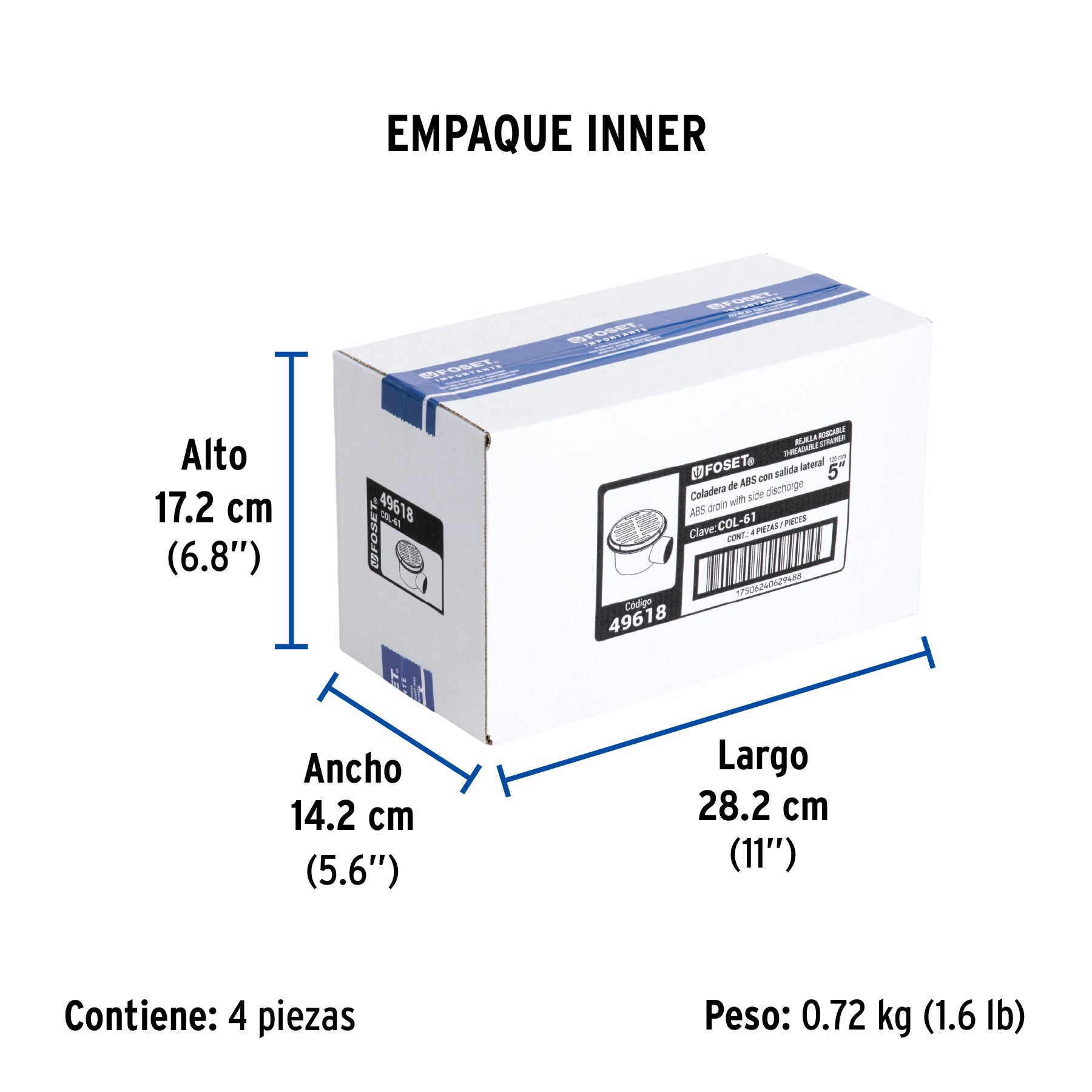 Coladera polipropileno 5", salida lateral 2", rejilla