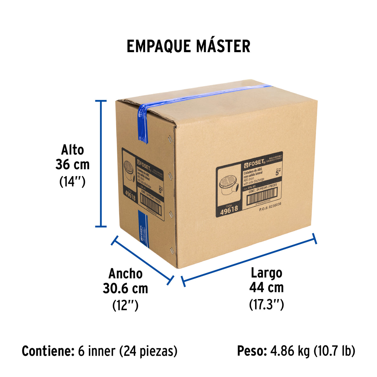 Coladera polipropileno 5", salida lateral 2", rejilla