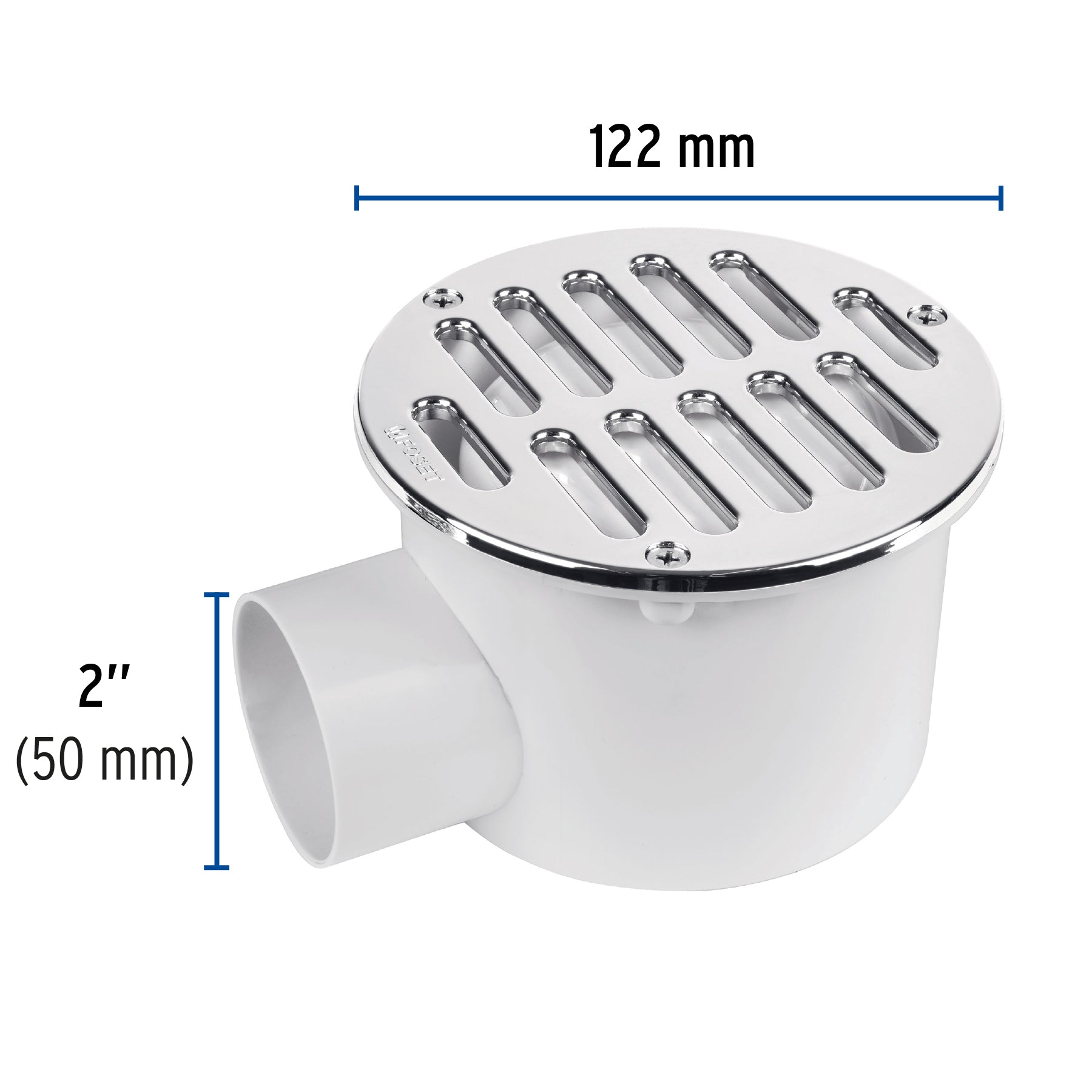 Coladera ABS 5", salida lateral 2", rejilla con 3 tornillos