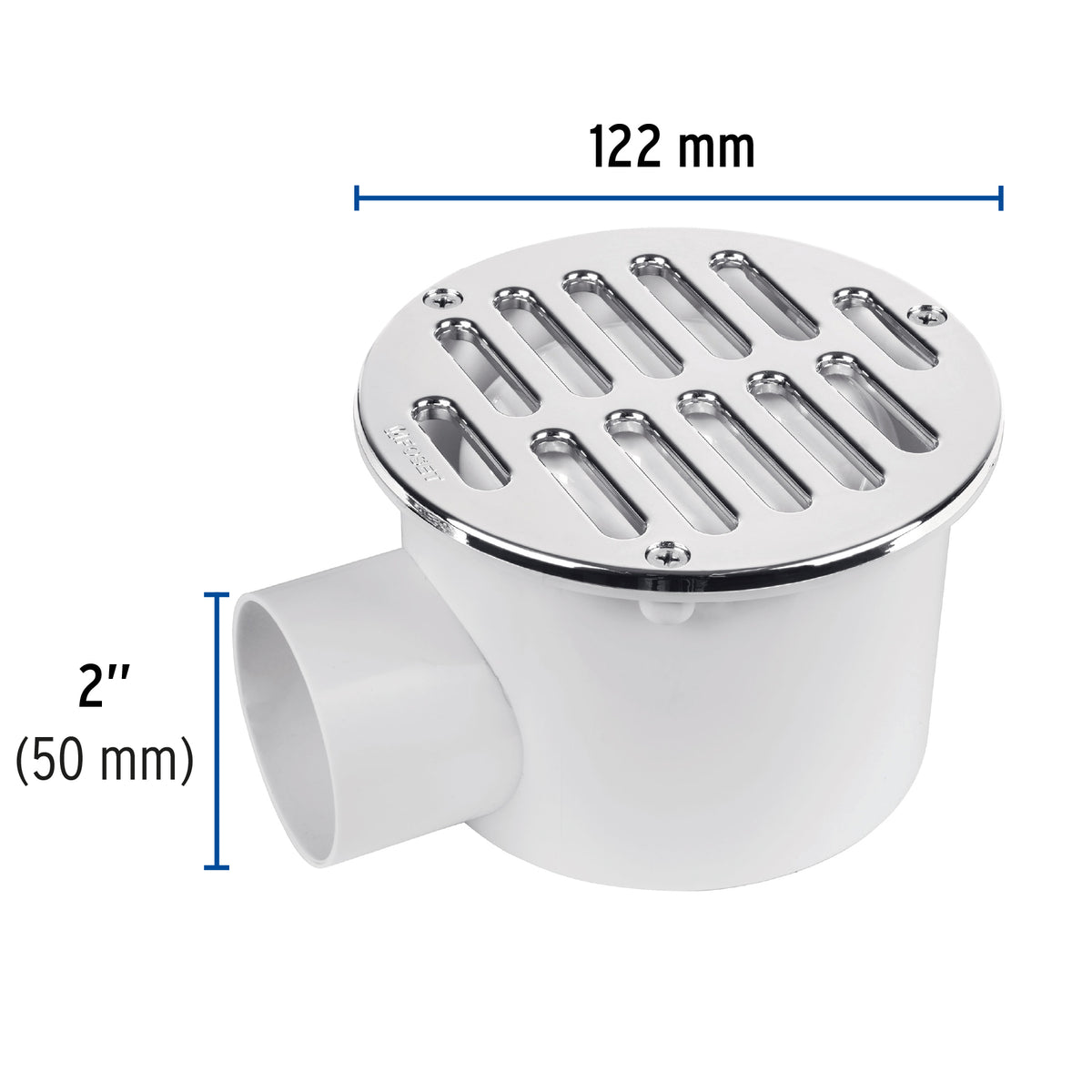 Coladera ABS 5", salida lateral 2", rejilla con 3 tornillos