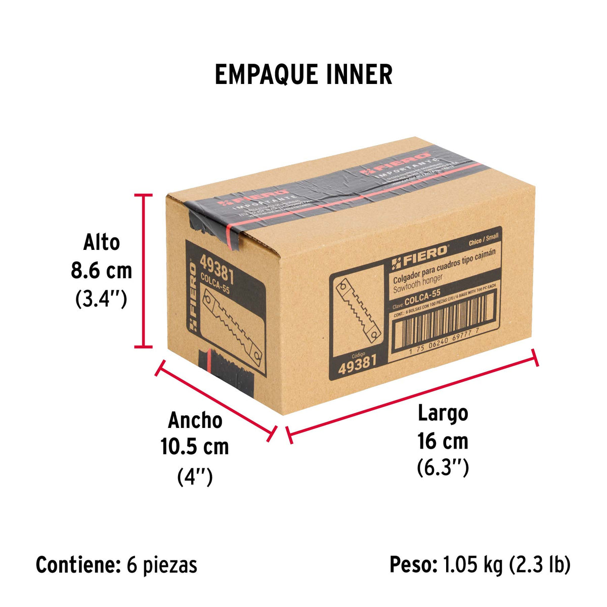 Bolsa con 100 colgadores de 55 mm tipo caimán, Fiero