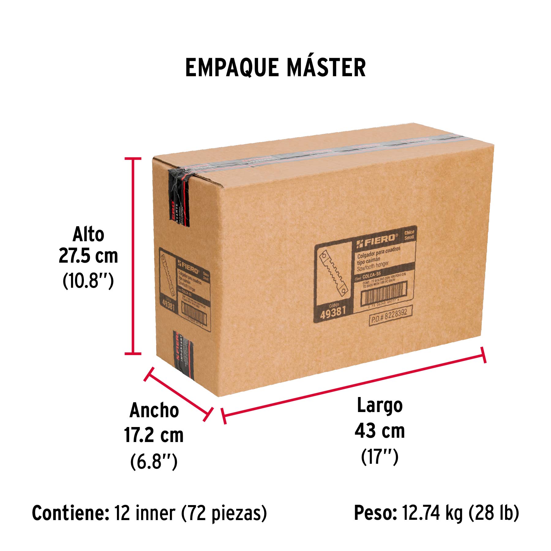 Bolsa con 100 colgadores de 55 mm tipo caimán, Fiero