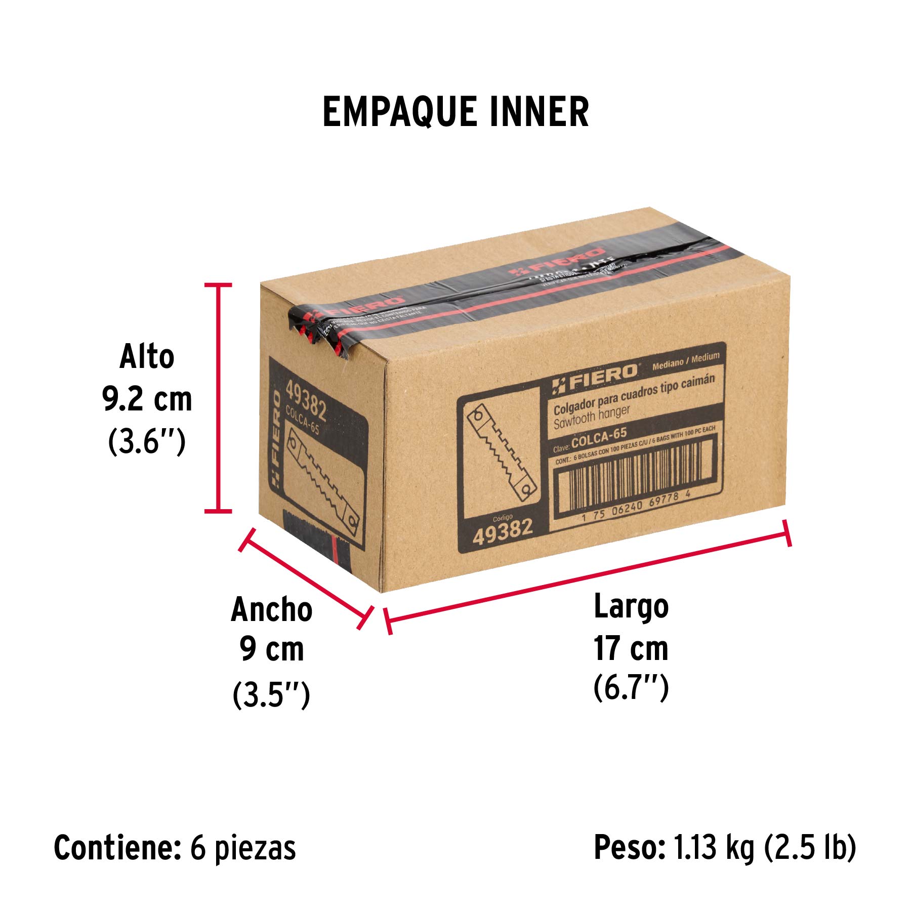 Bolsa con 100 colgadores de 65 mm tipo caimán, Fiero