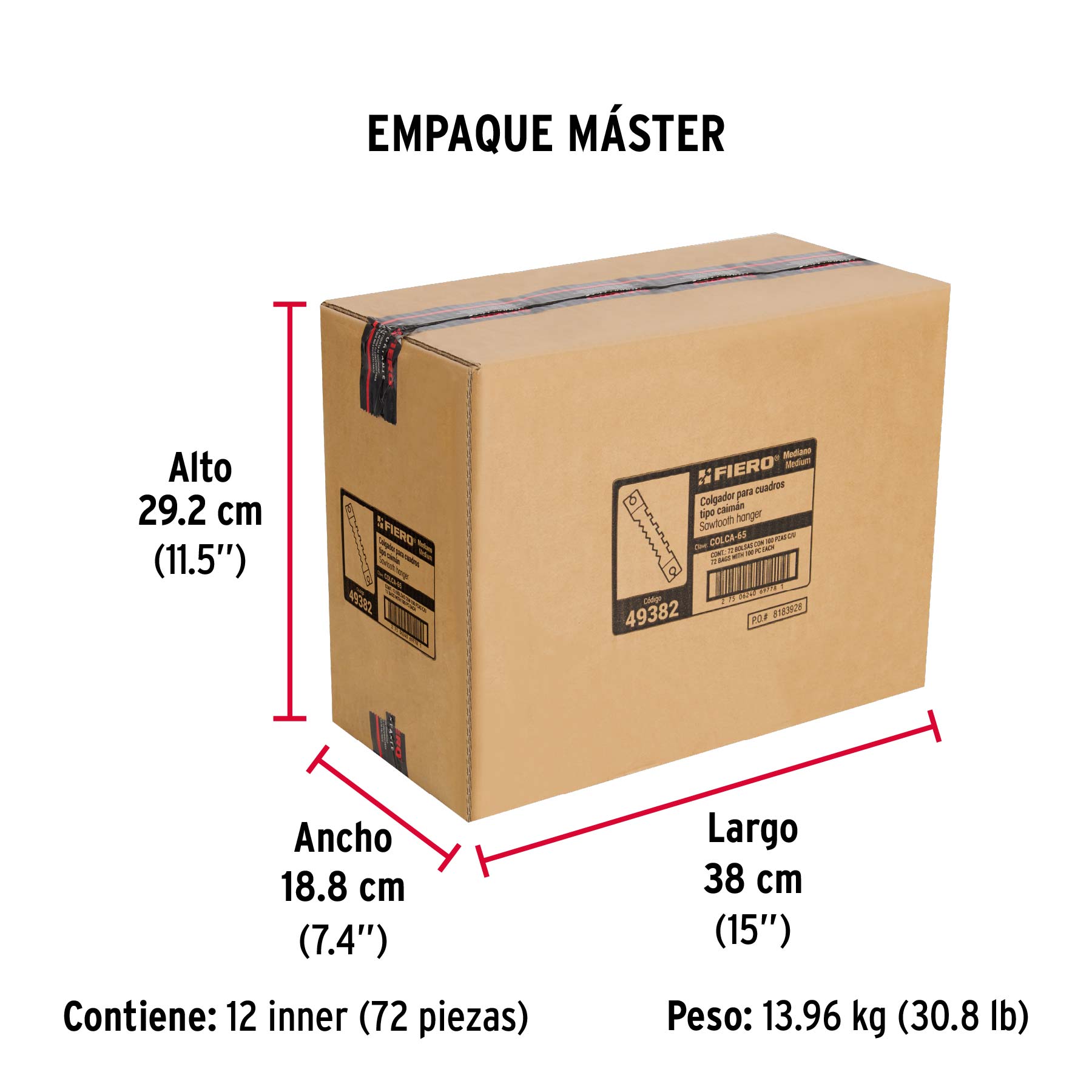 Bolsa con 100 colgadores de 65 mm tipo caimán, Fiero