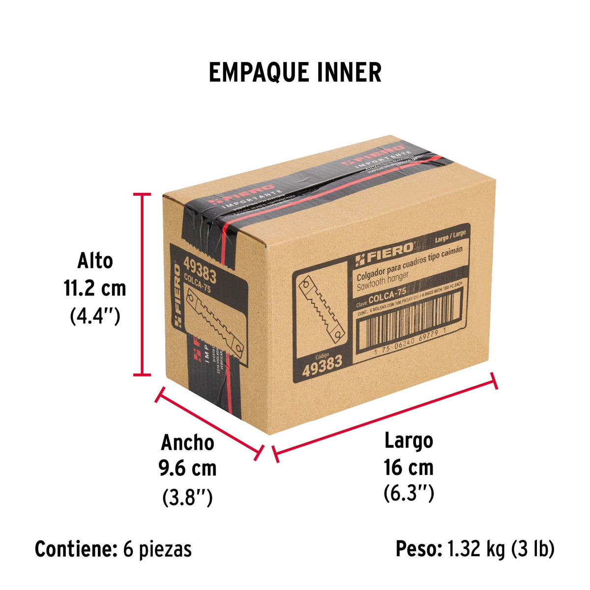 Bolsa con 100 colgadores de 75 mm tipo caimán, Fiero