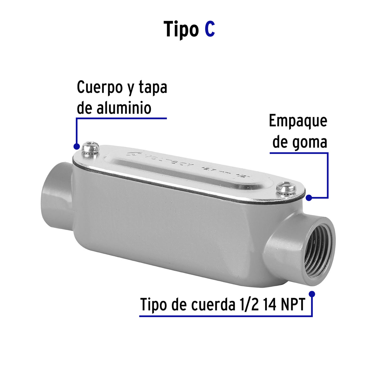 Condulet 1/2" conexión tipo C, Volteck