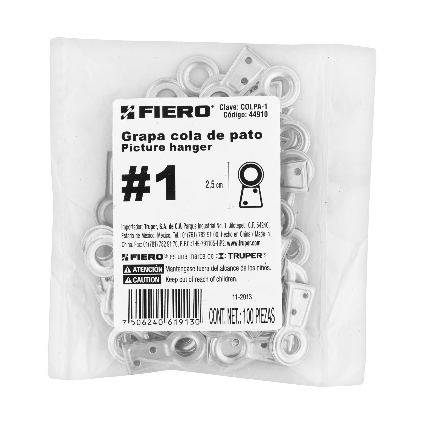 Cola de pato #1, 2.5 cm, bolsa 100 piezas