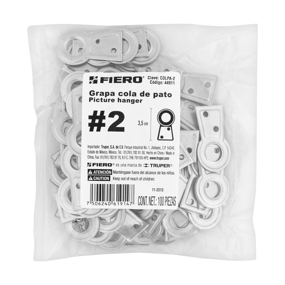 Cola de pato #2, 3.5 cm, bolsa 100 piezas