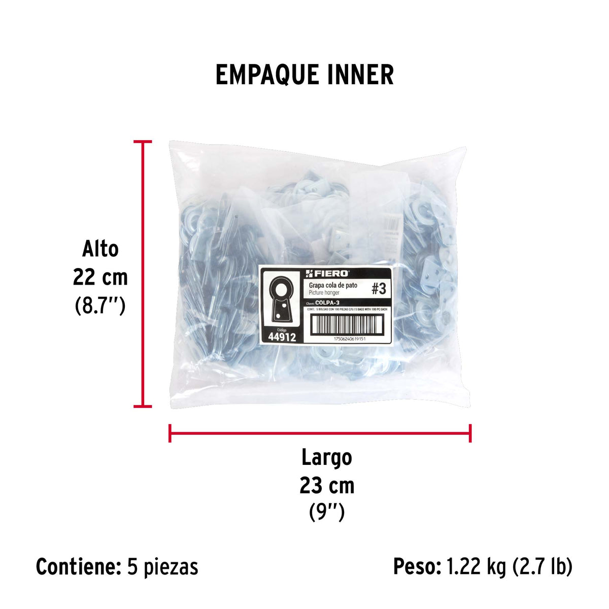 Cola de pato #3, 4 cm, bolsa 100 piezas