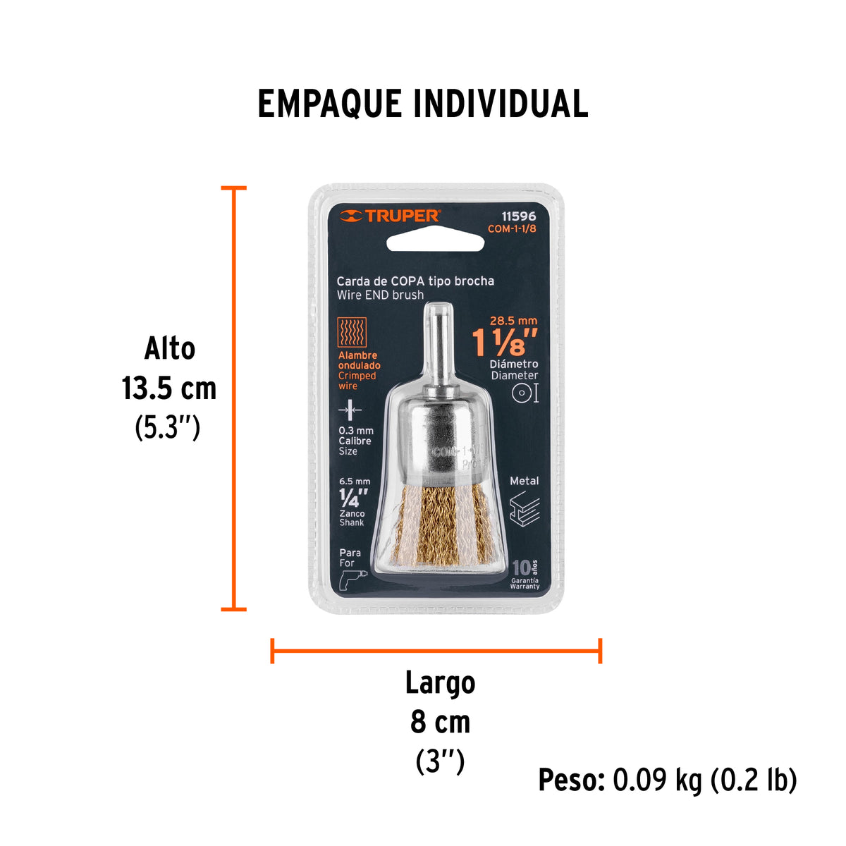 Carda de copa, alambre grueso, 1-1/8" para taladro