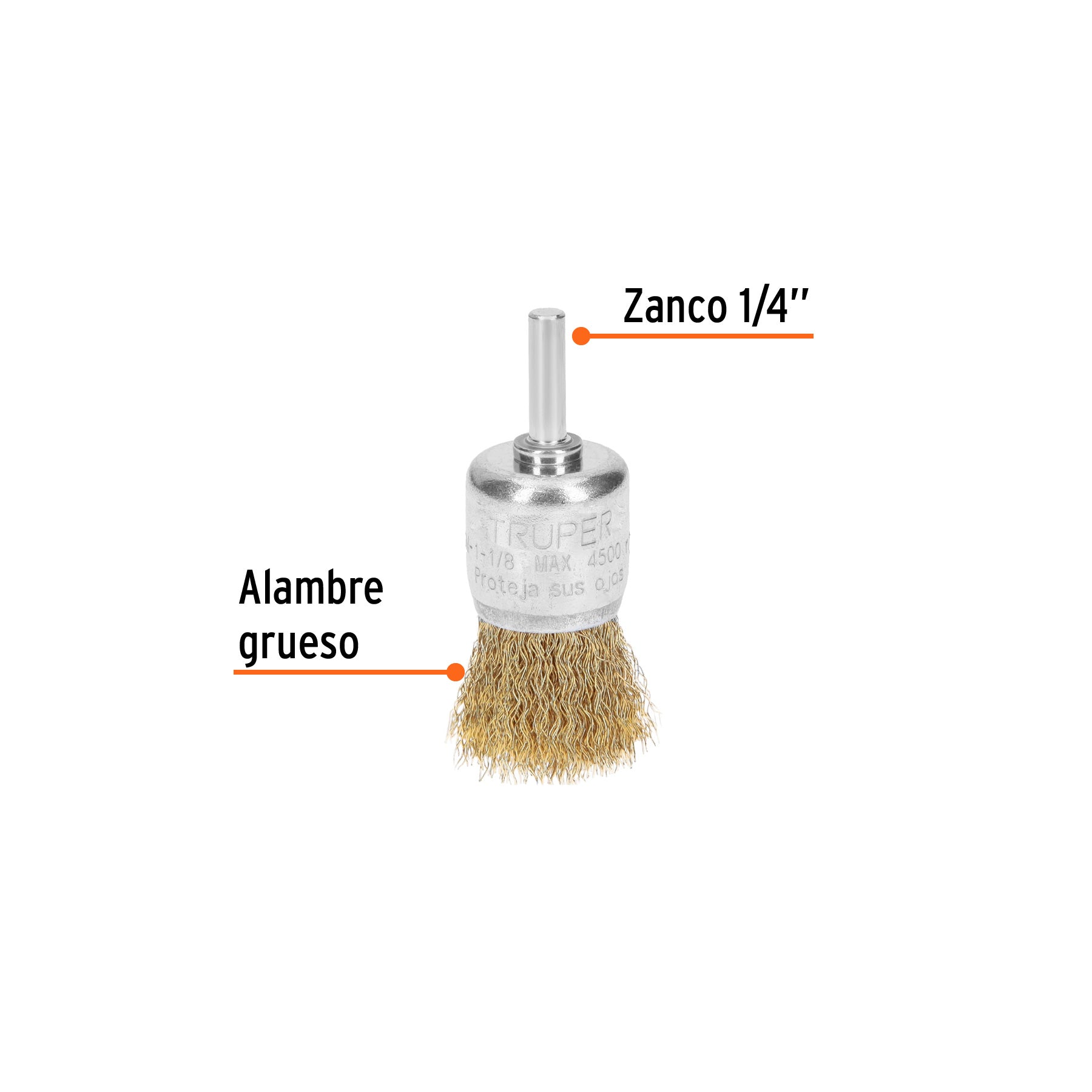 Carda de copa, alambre grueso, 1-1/8" para taladro