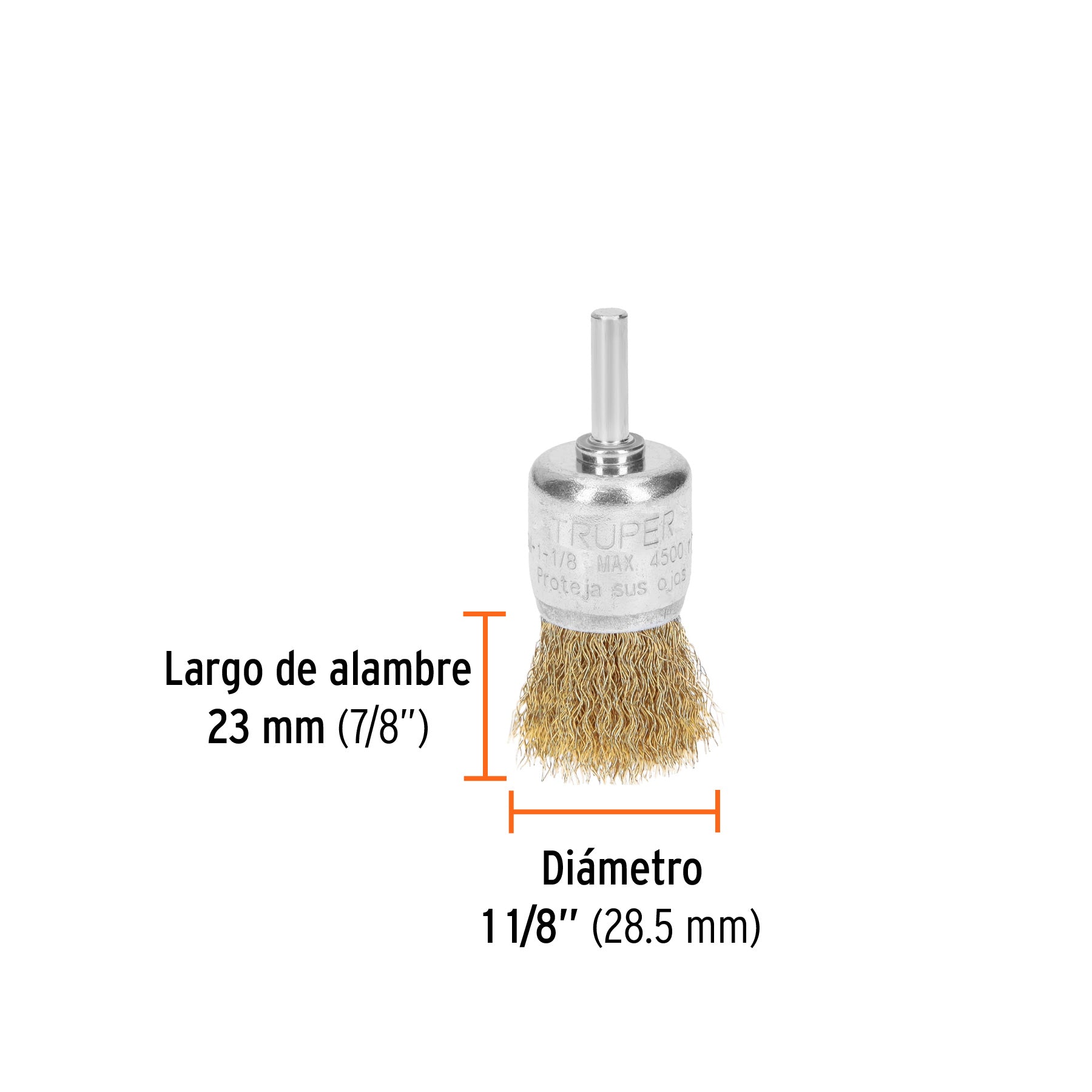 Carda de copa, alambre grueso, 1-1/8" para taladro
