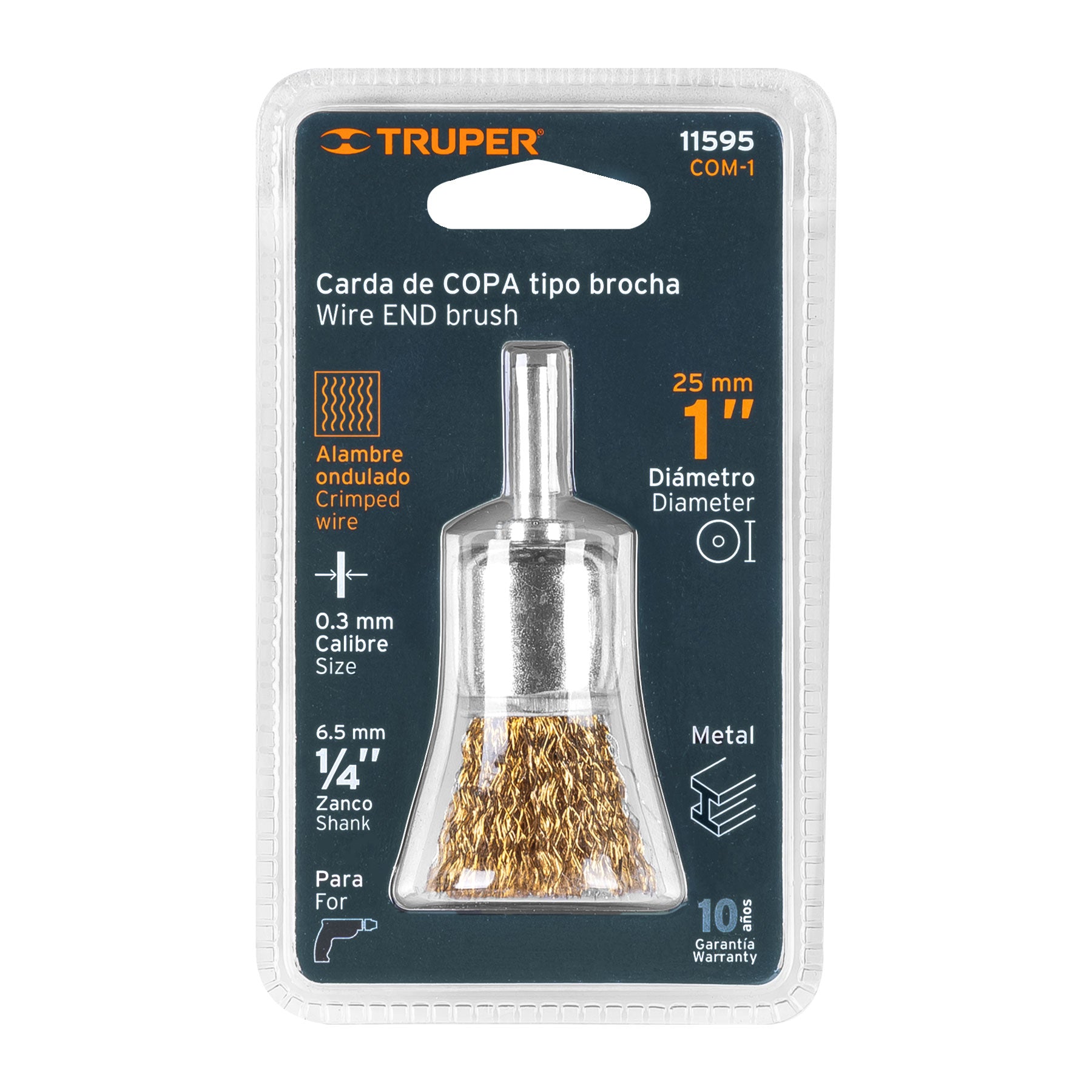 Carda de copa, alambre grueso, 1" para taladro