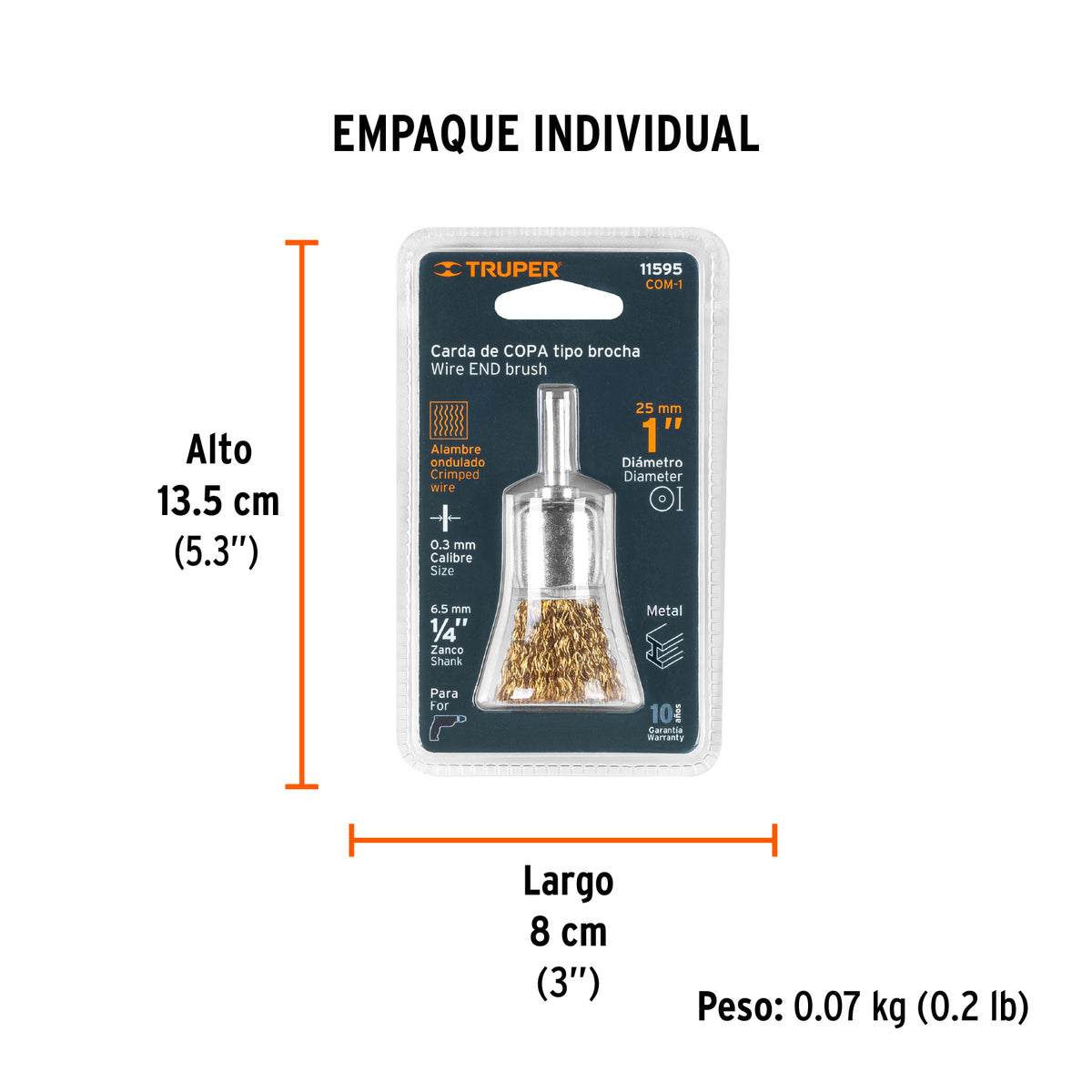 Carda de copa, alambre grueso, 1" para taladro
