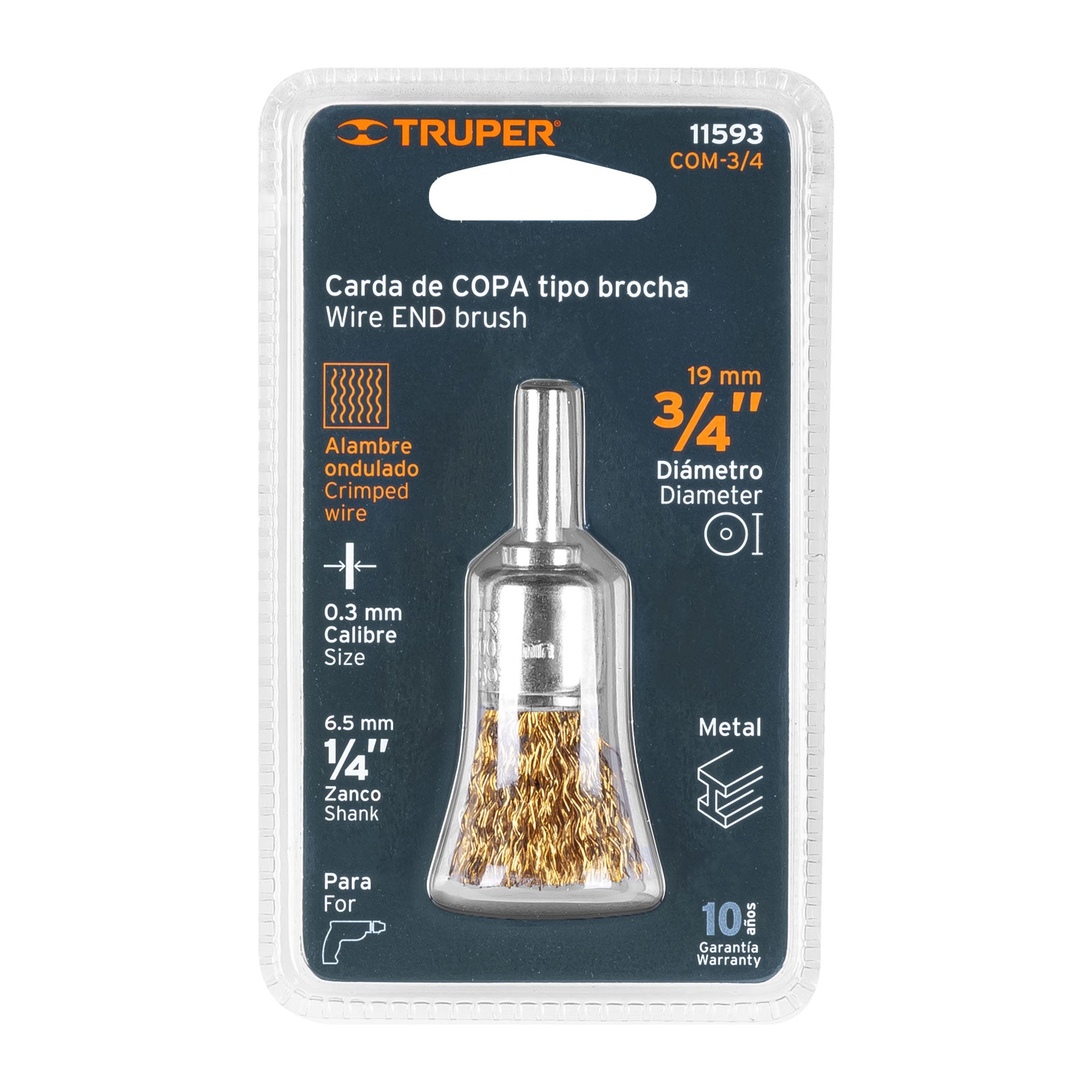 Carda de copa, alambre grueso, 3/4" para taladro
