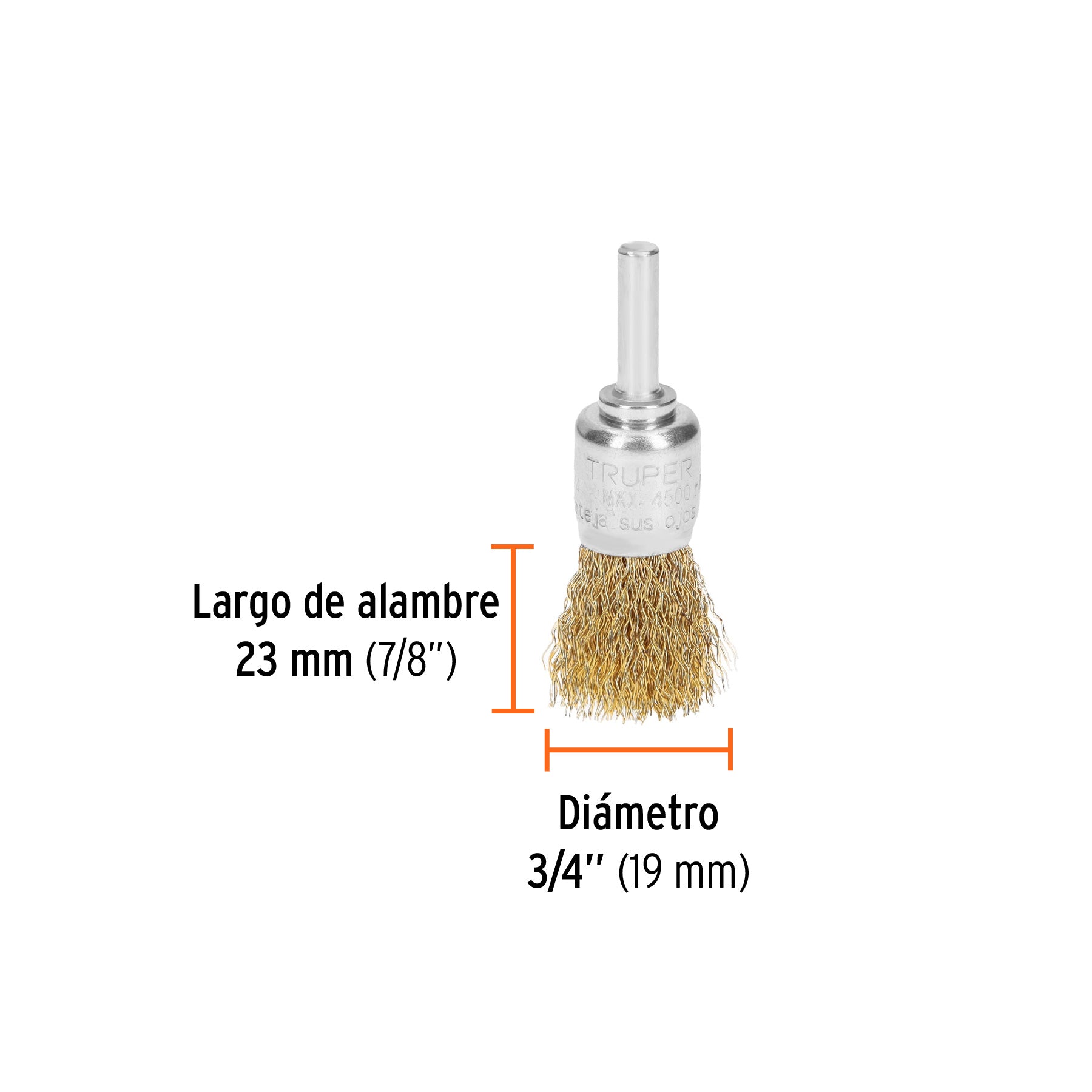 Carda de copa, alambre grueso, 3/4" para taladro
