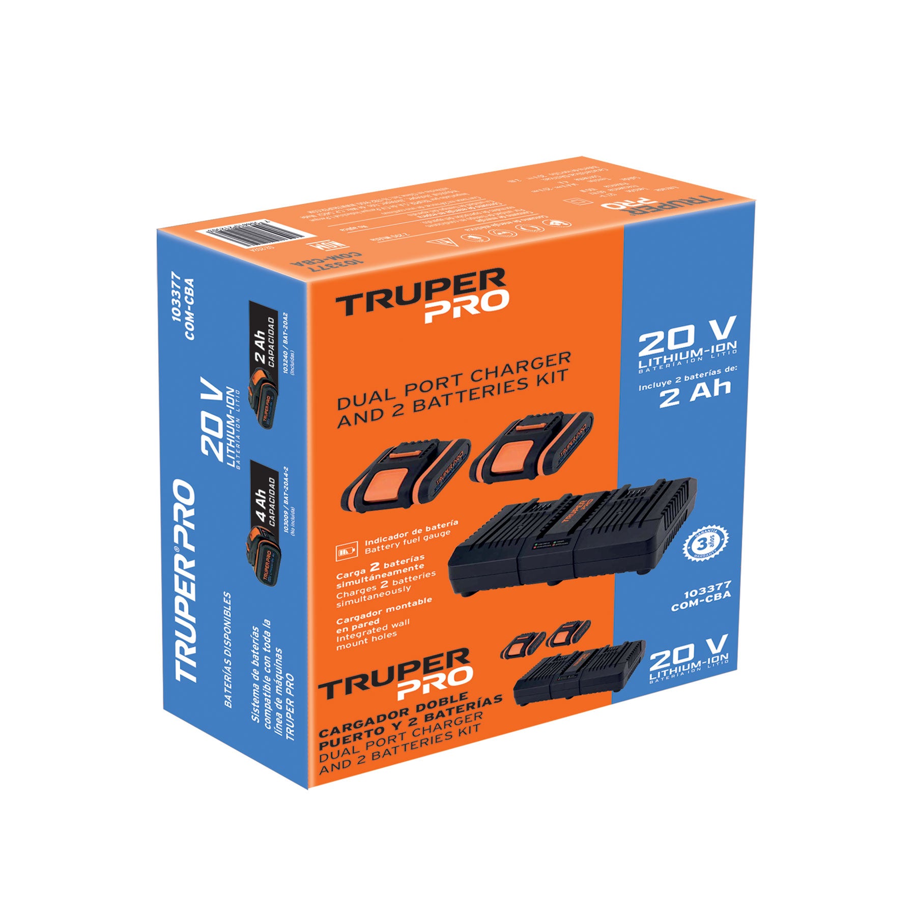 Combo cargador dual con 2 baterías de 2Ah, 20V, TRUPER PRO