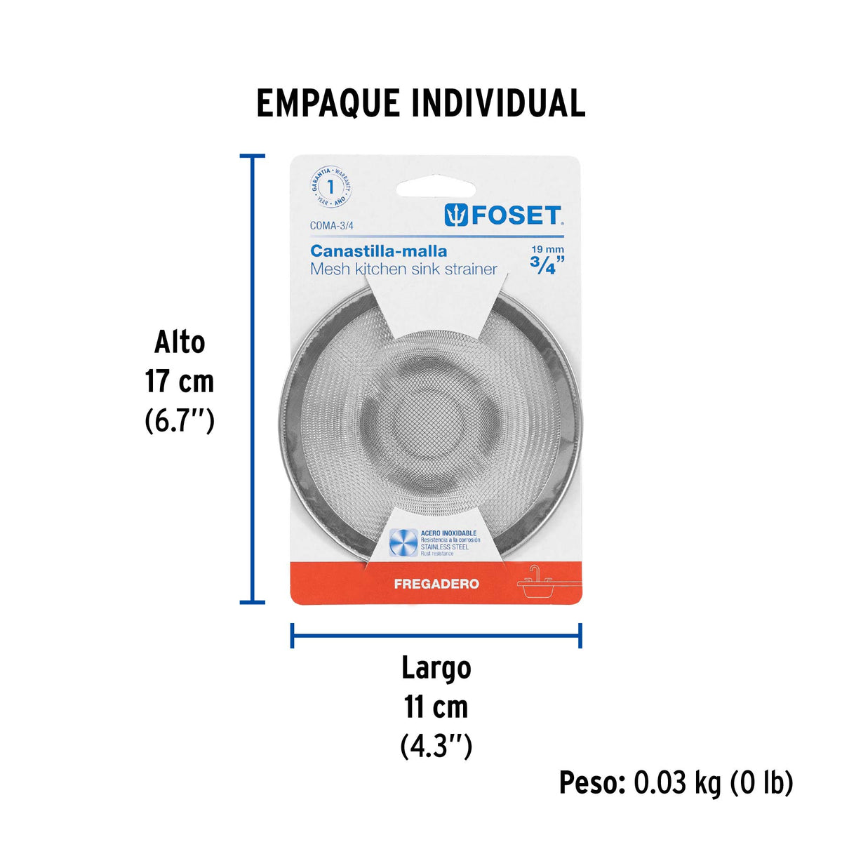 Coladera malla para fregadero 3/4"