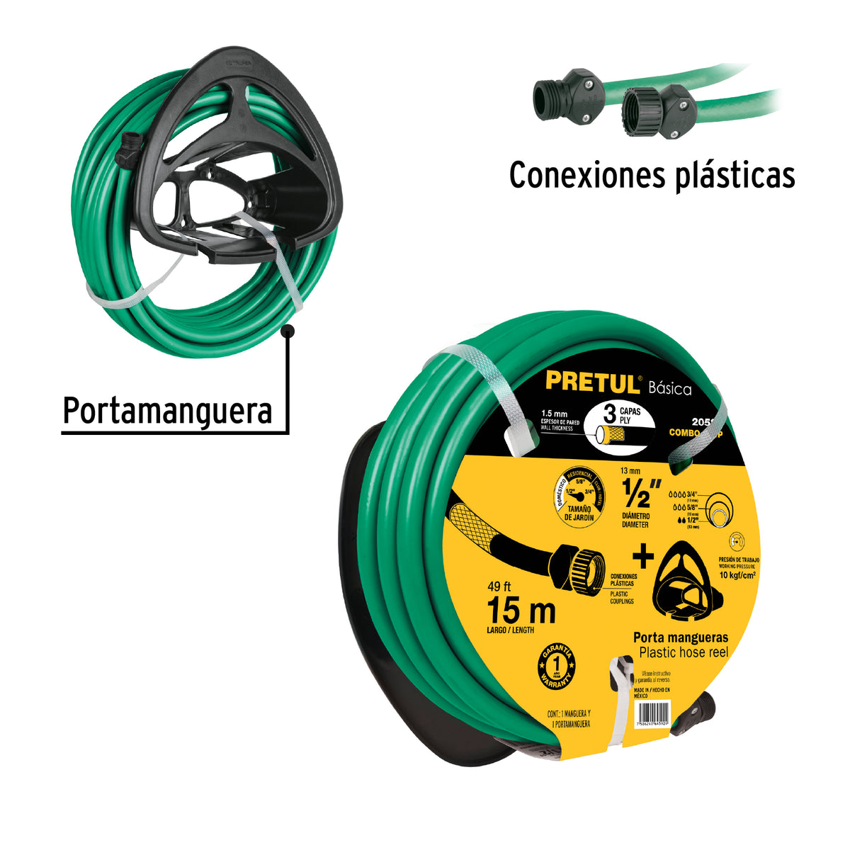 Combo manguera MAN-15X1/2P y portamanguera GAN-MAN, Pretul