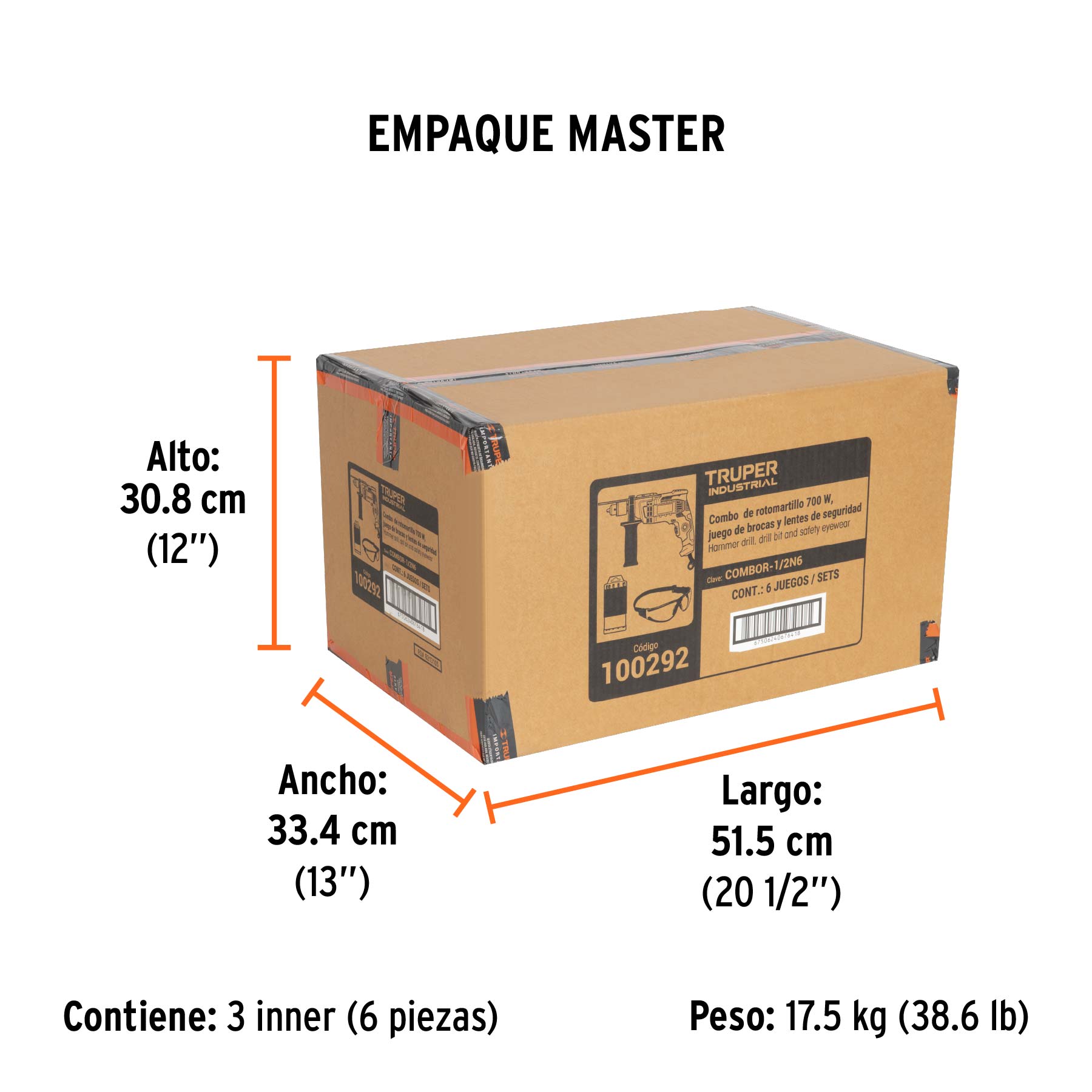 Combo Rotomartillo 650W con brocas y lentes de seguridad