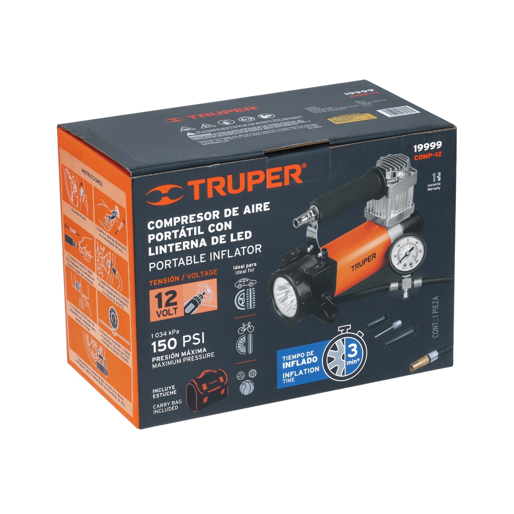 Compresor de aire 12 V portátil, para auto, incluye maletín