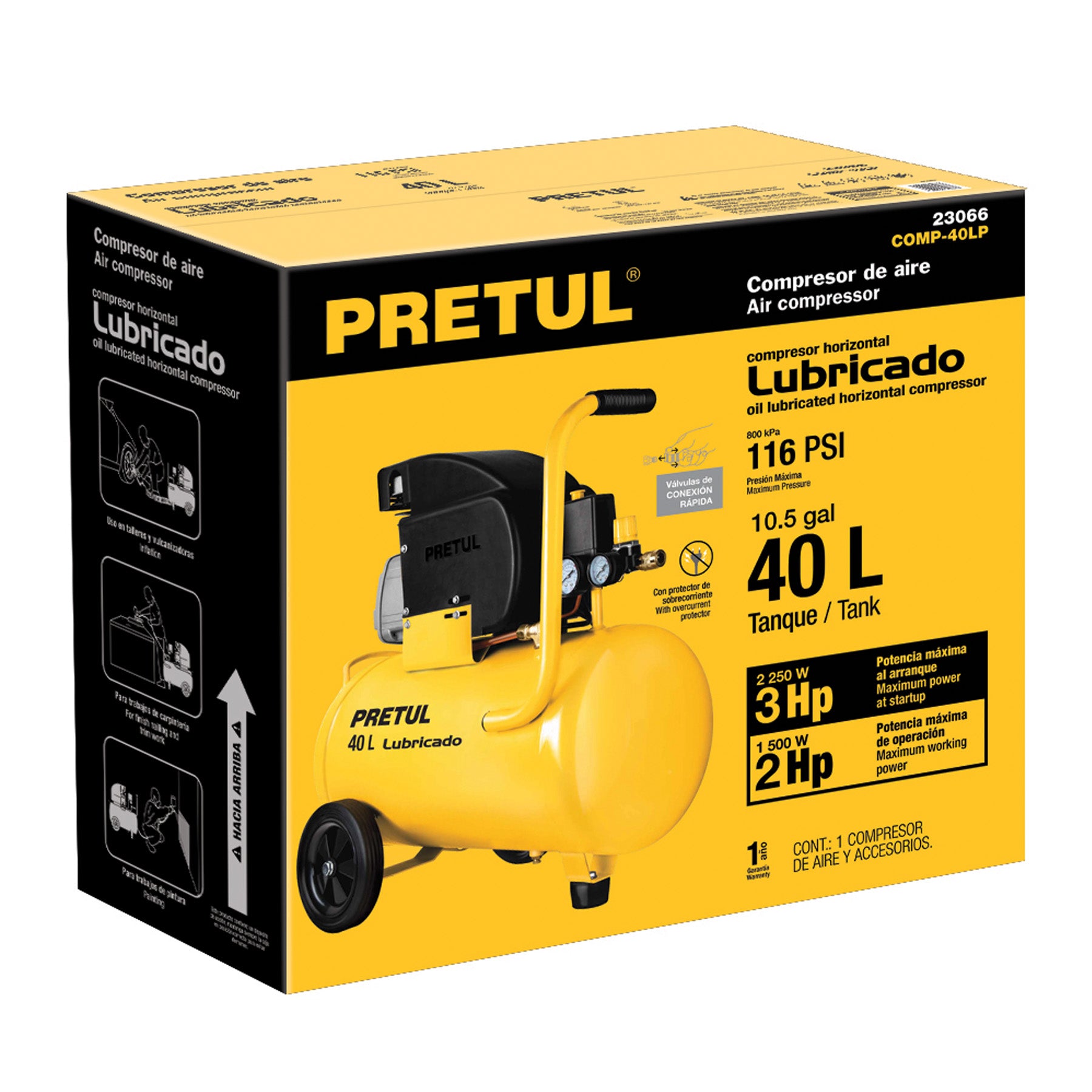 Compresor, 40 L, 4 HP (potencia máxima ), 120 V, Pretul